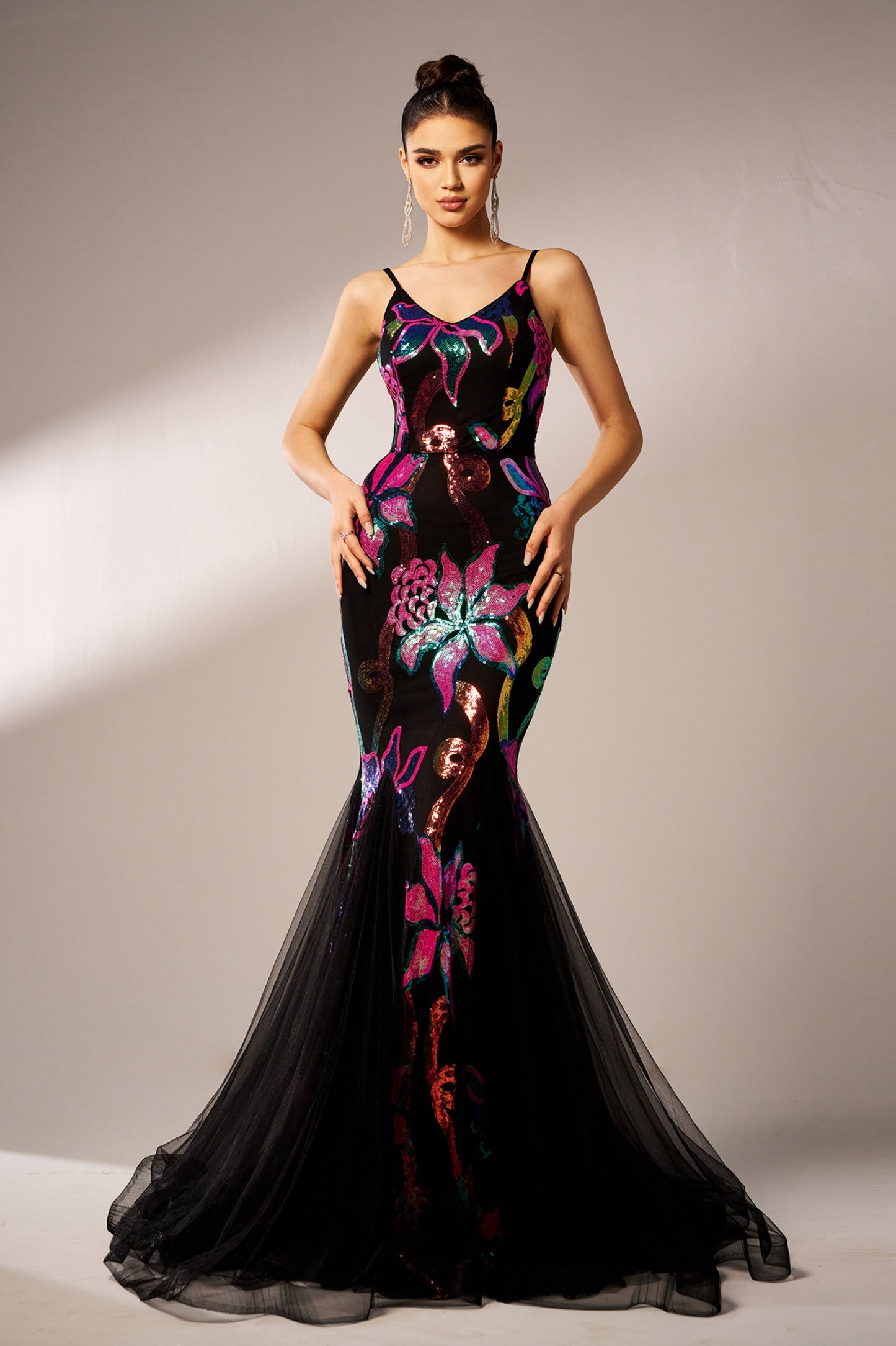 Sexy Spaghetti Strap Multicolor Mesh A-line Formal Dress