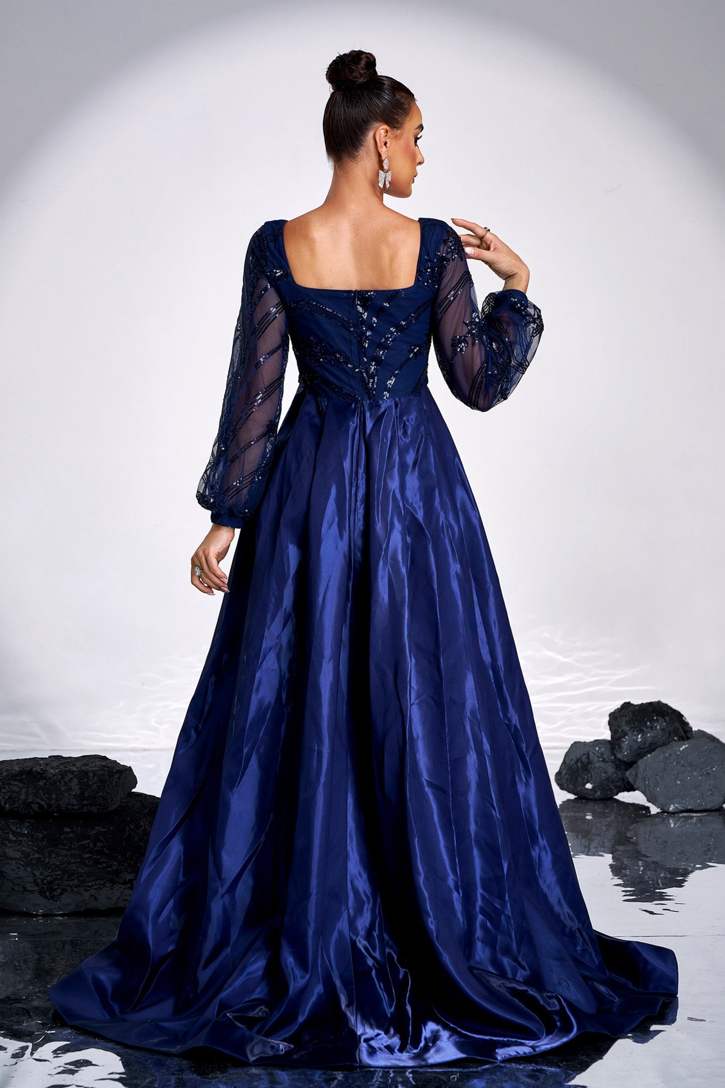 Sequin Detail Long Evening Dress