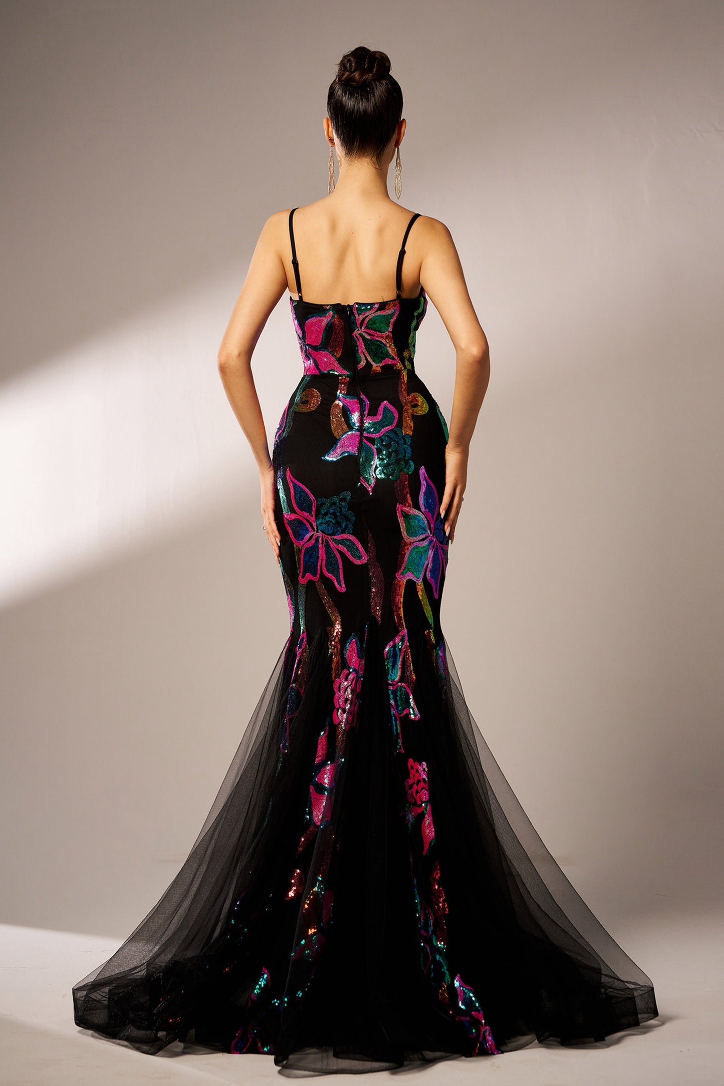 Sexy Spaghetti Strap Multicolor Mesh A-line Formal Dress