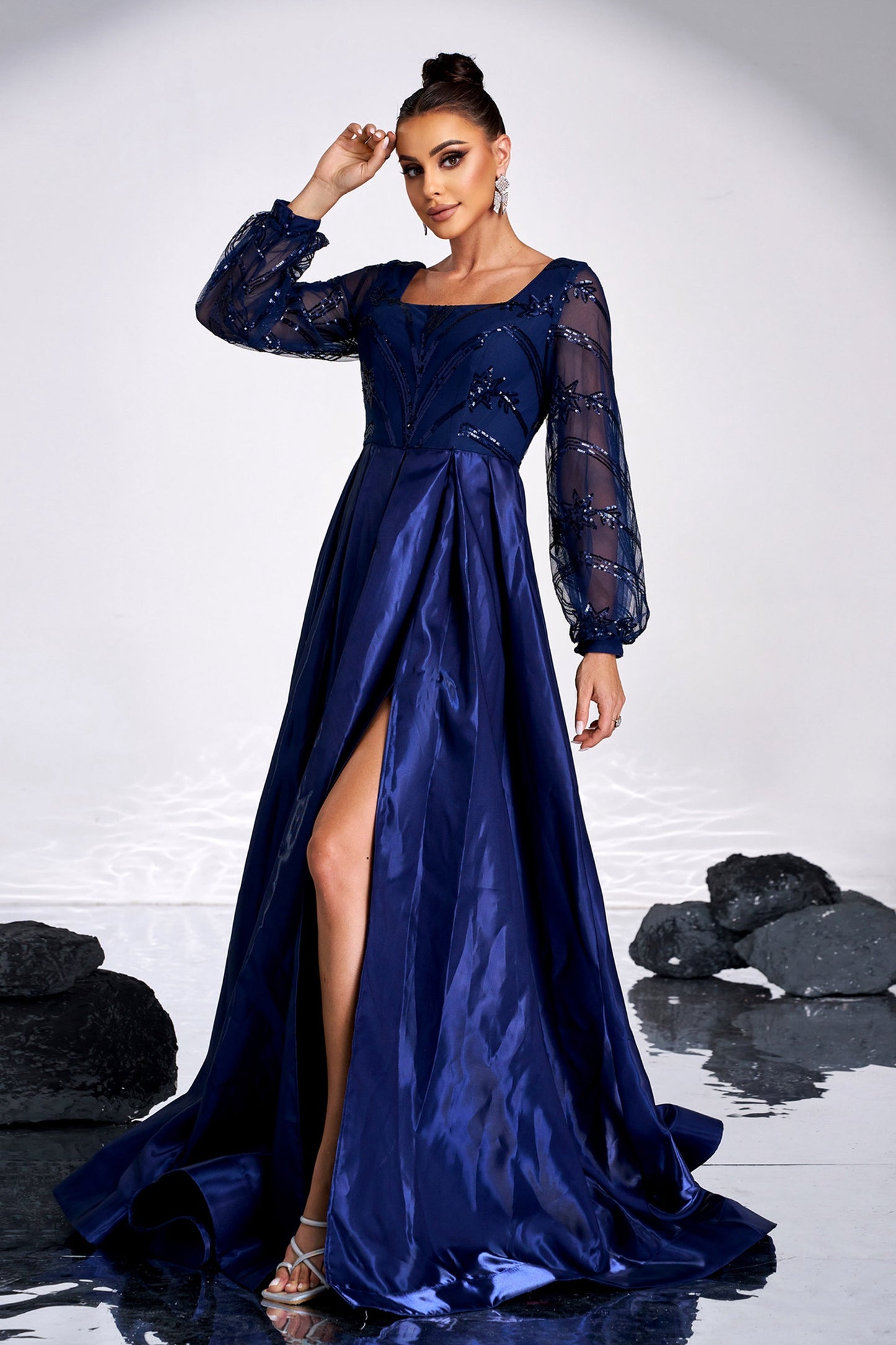 Sequin Detail Long Evening Dress