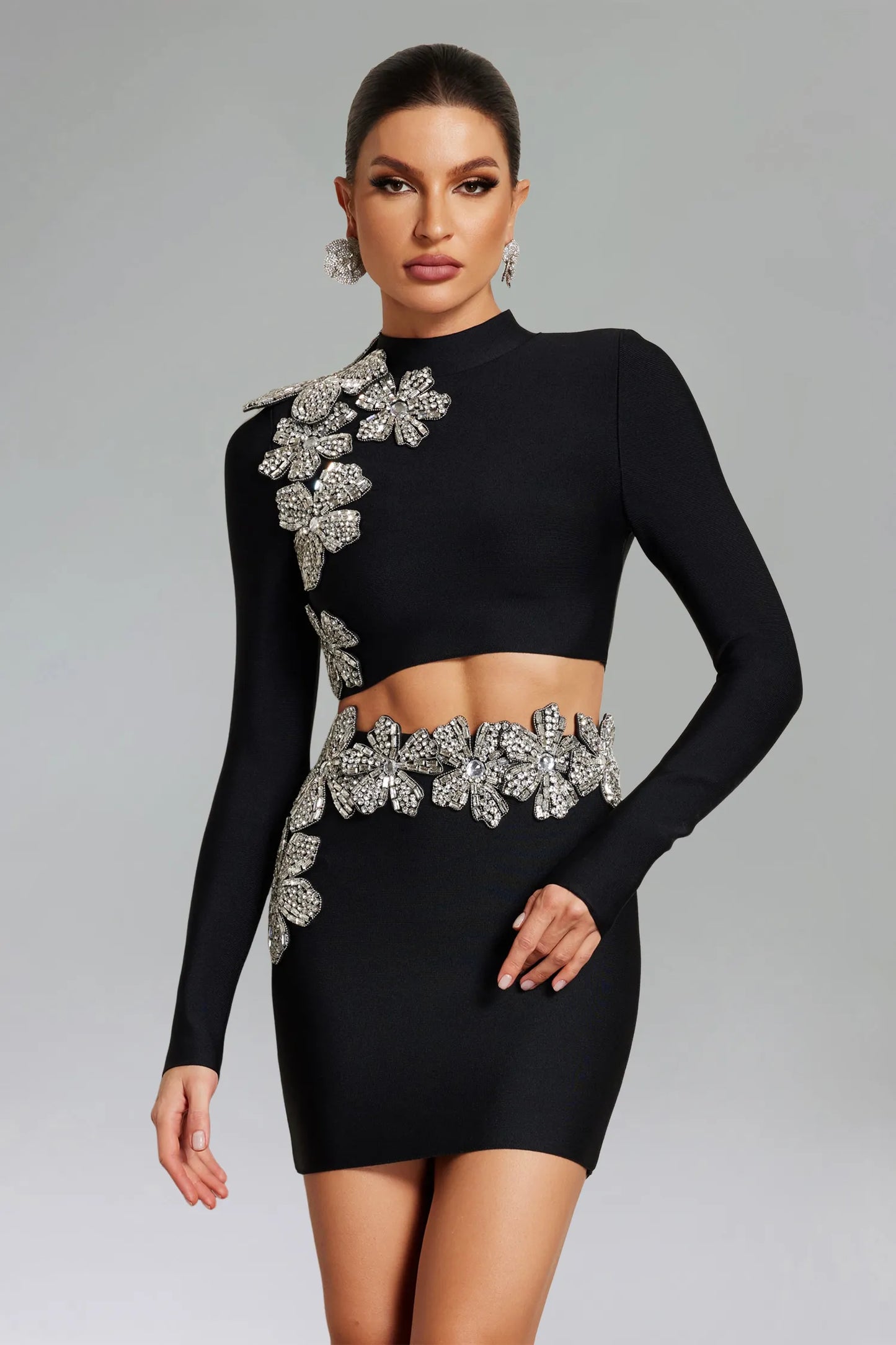 Peggie Flowers With Diamonds Bandage Two-Piece Set