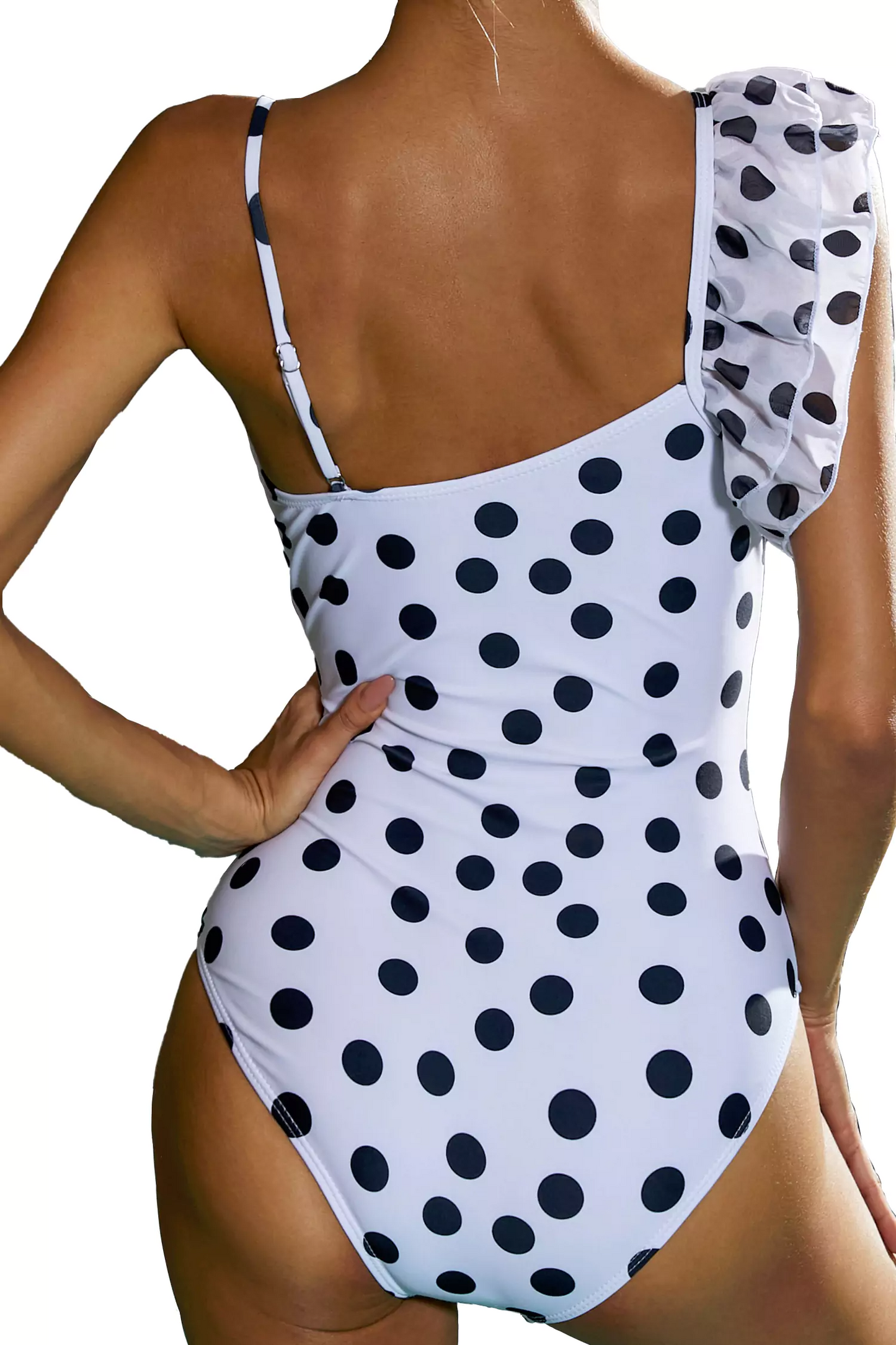 Jaylene White Polka Dot Ruffle Swimwear