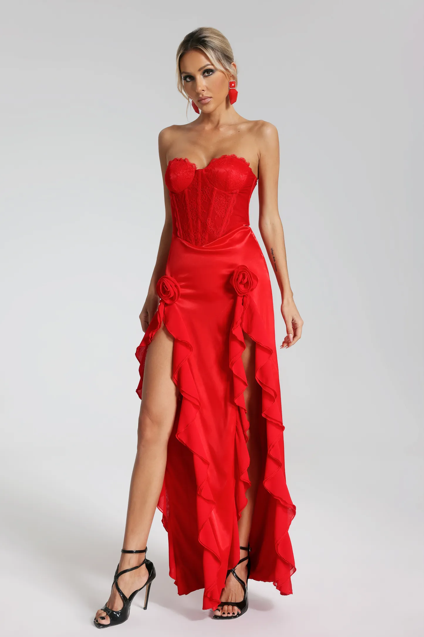 Melissa Strapless Flounced Maxi Dress