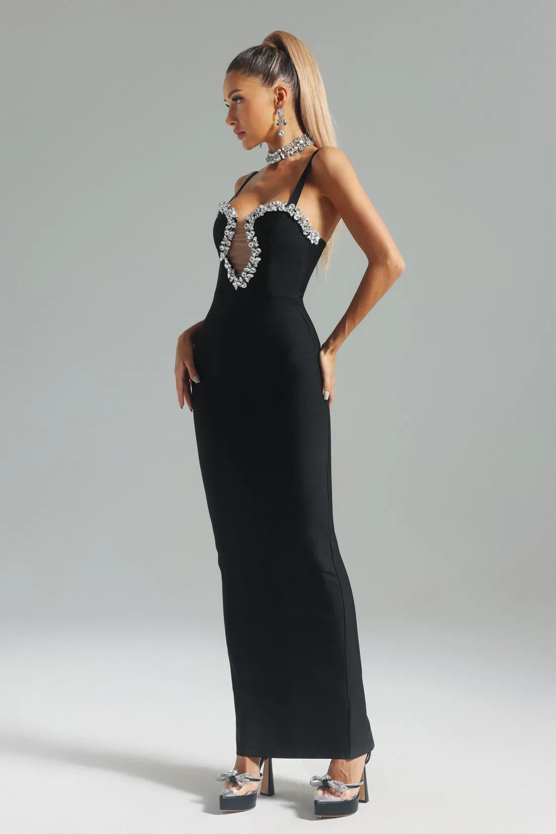 Natalya Diamante-Embellished Maxi Bandage Dress