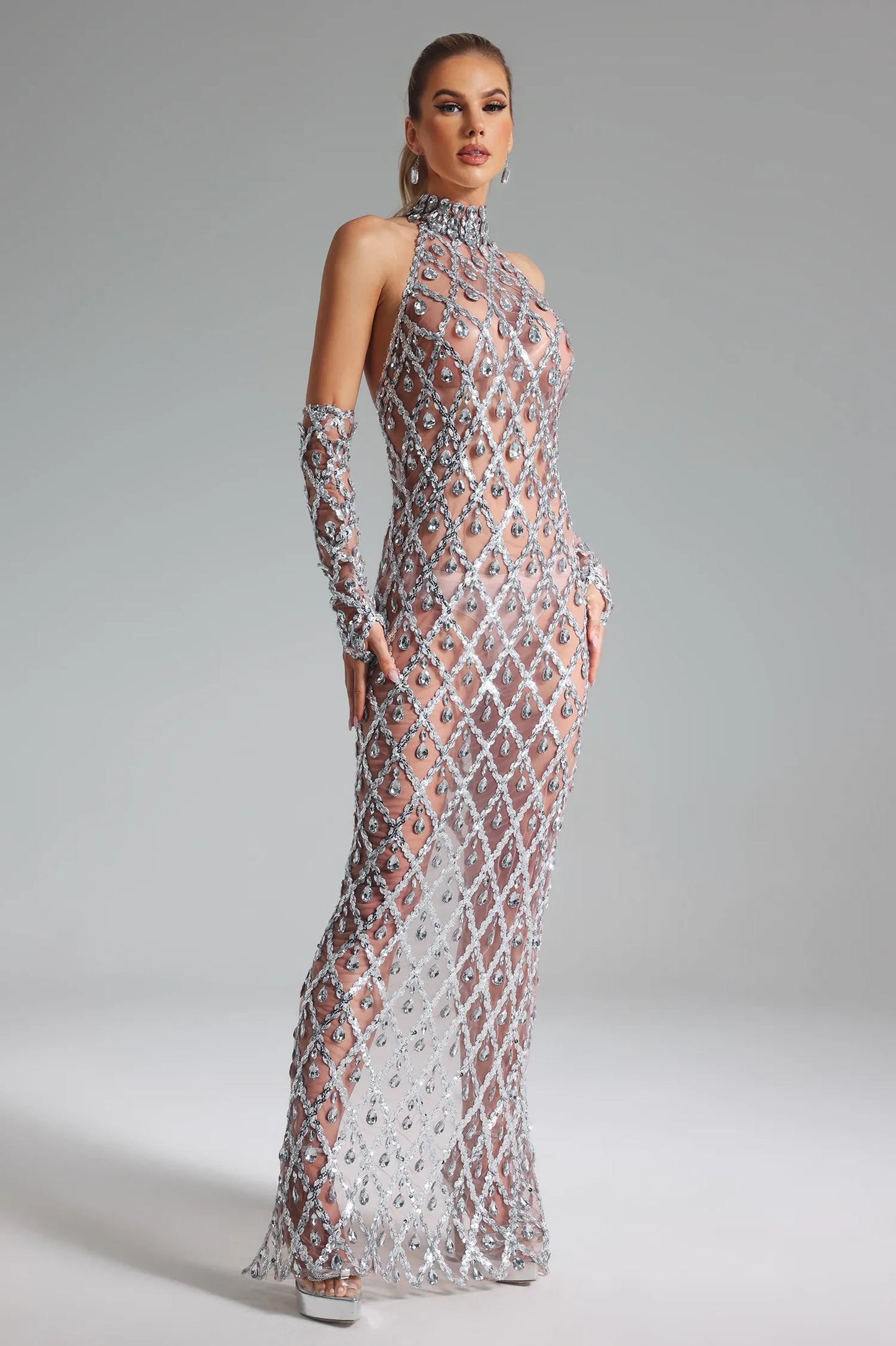 Rhoda Diamante Mesh Maxi Dress