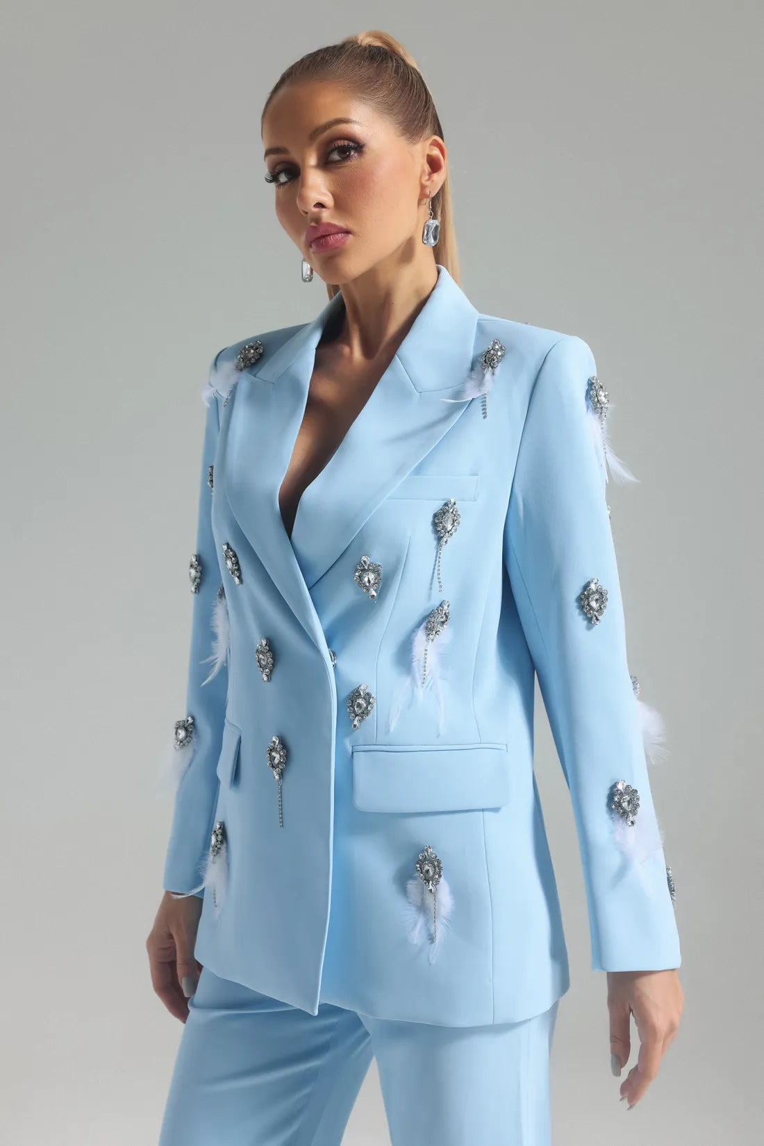 Branka Diamond Embellished Feather Blazer Set