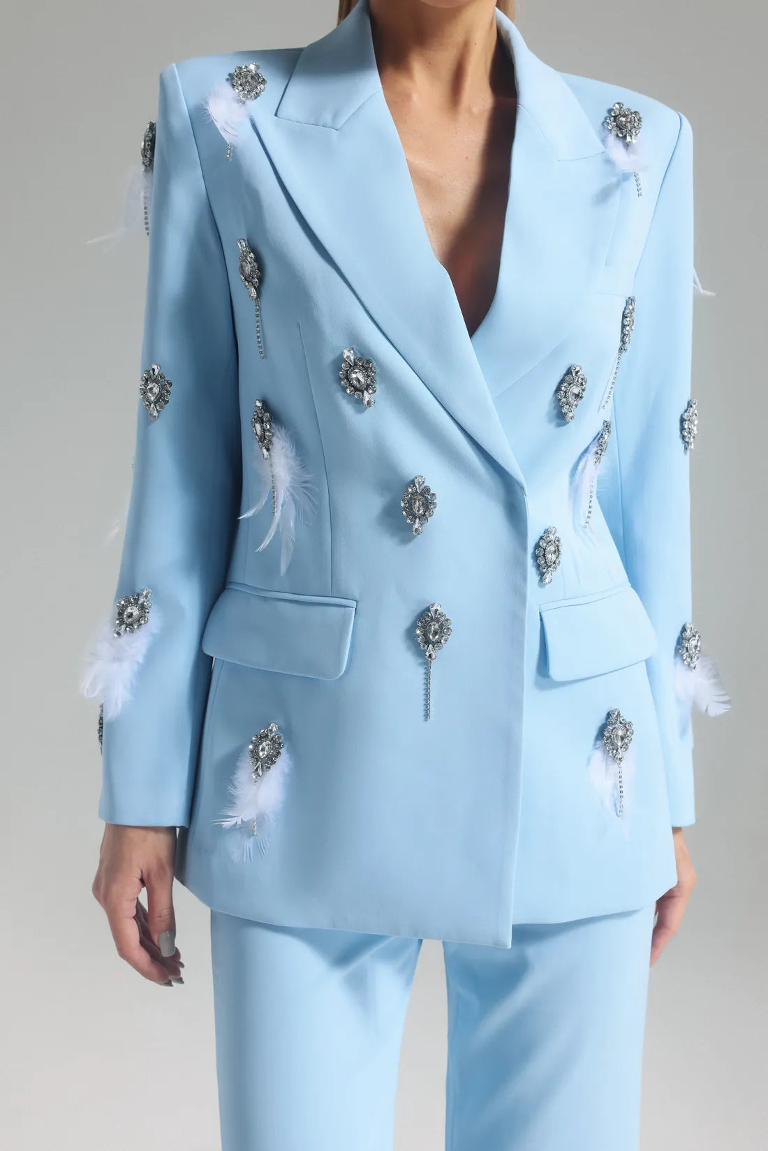 Branka Diamond Embellished Feather Blazer Set