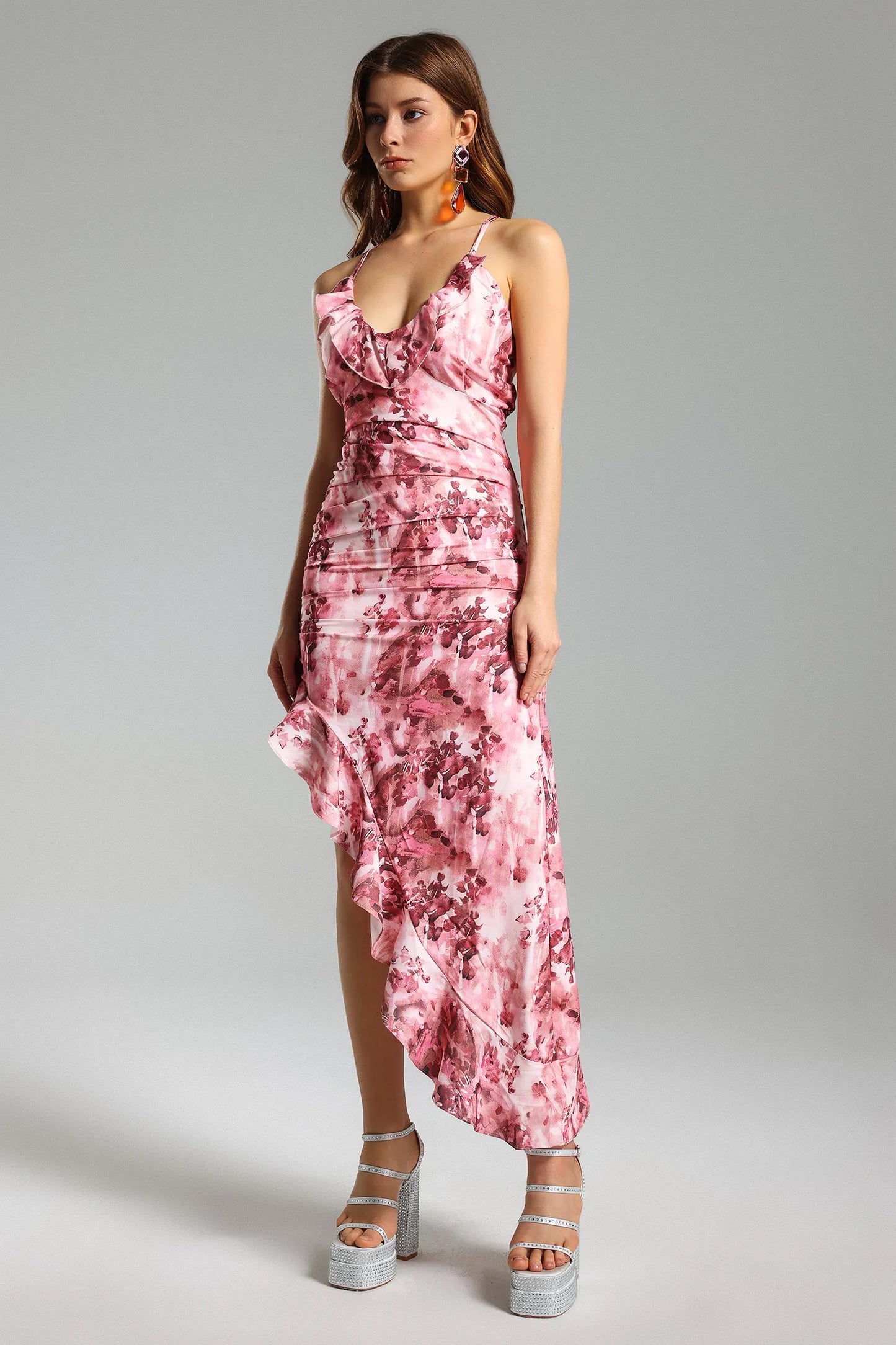 Fayie Floral Ruffled Skew Dress