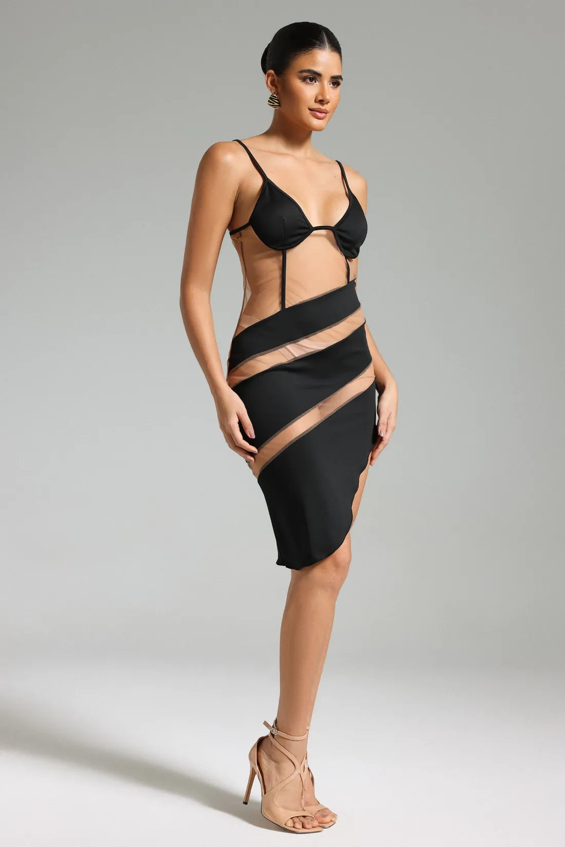 Livana Halter Patchwork Mesh Dress