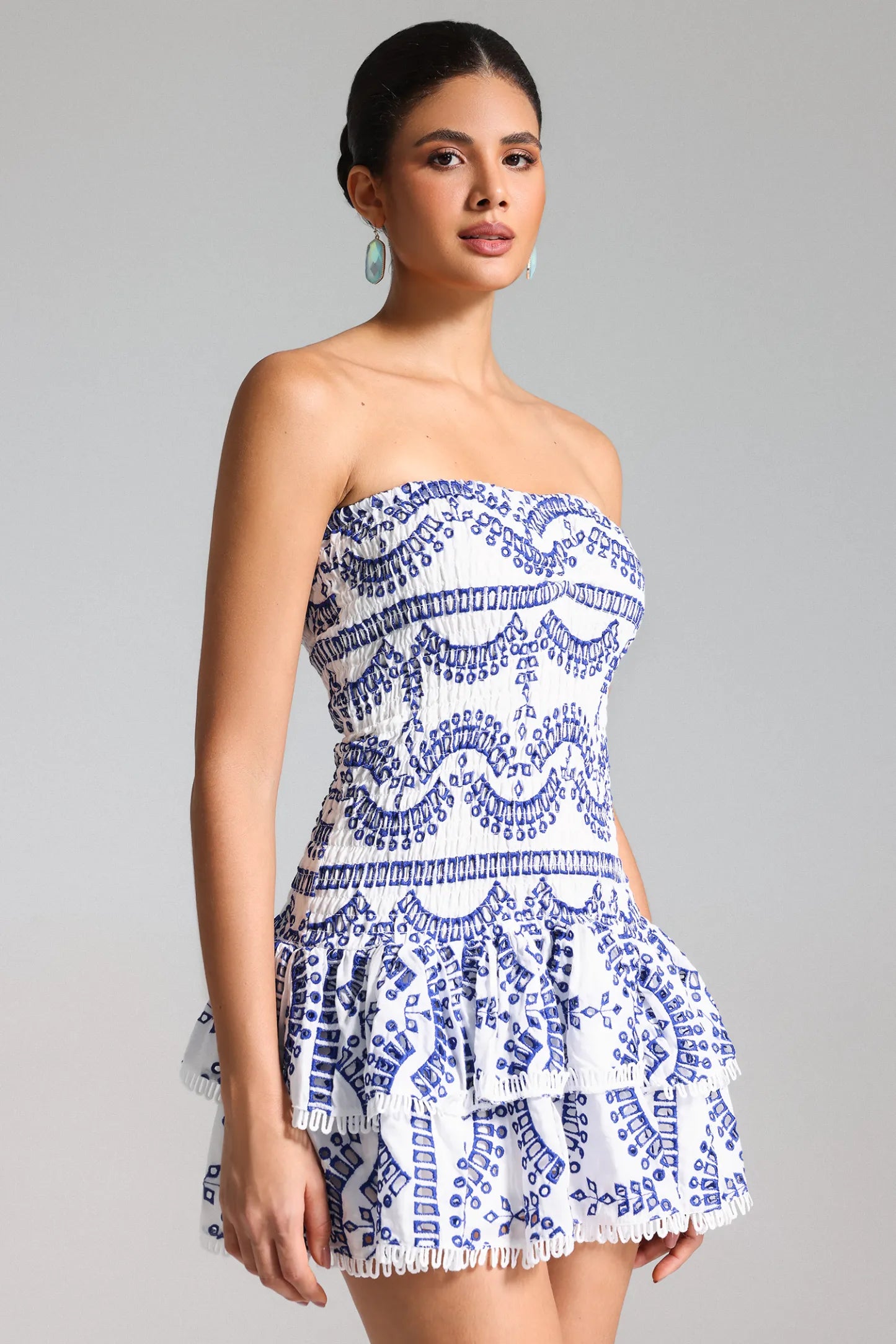 Miney Pattern Cut Out Ruffled Mini Dress