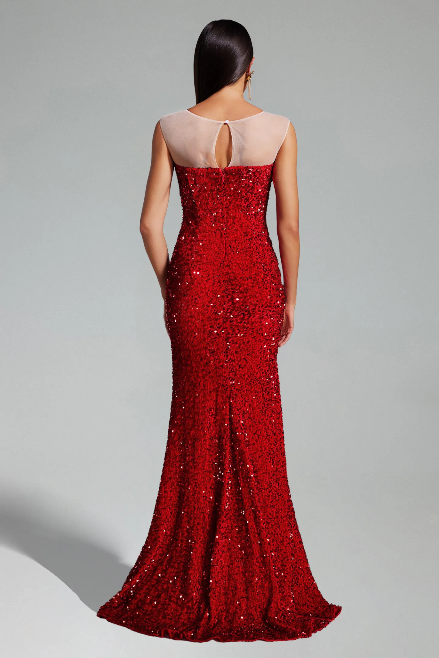 Page Sequins High Slit Maxi Dress - Red