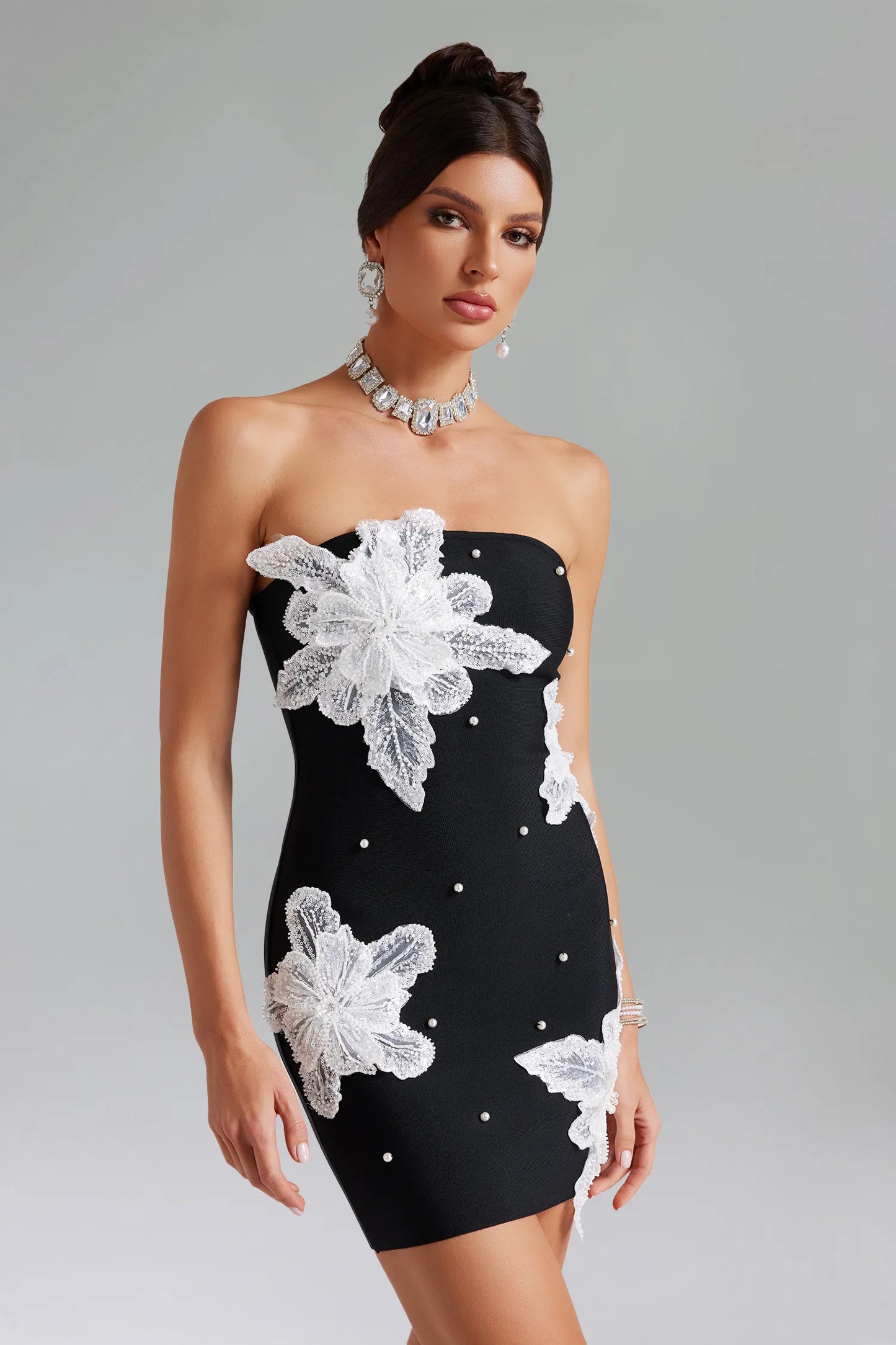 Urania Flowers Pearl Bandage Tube Dress