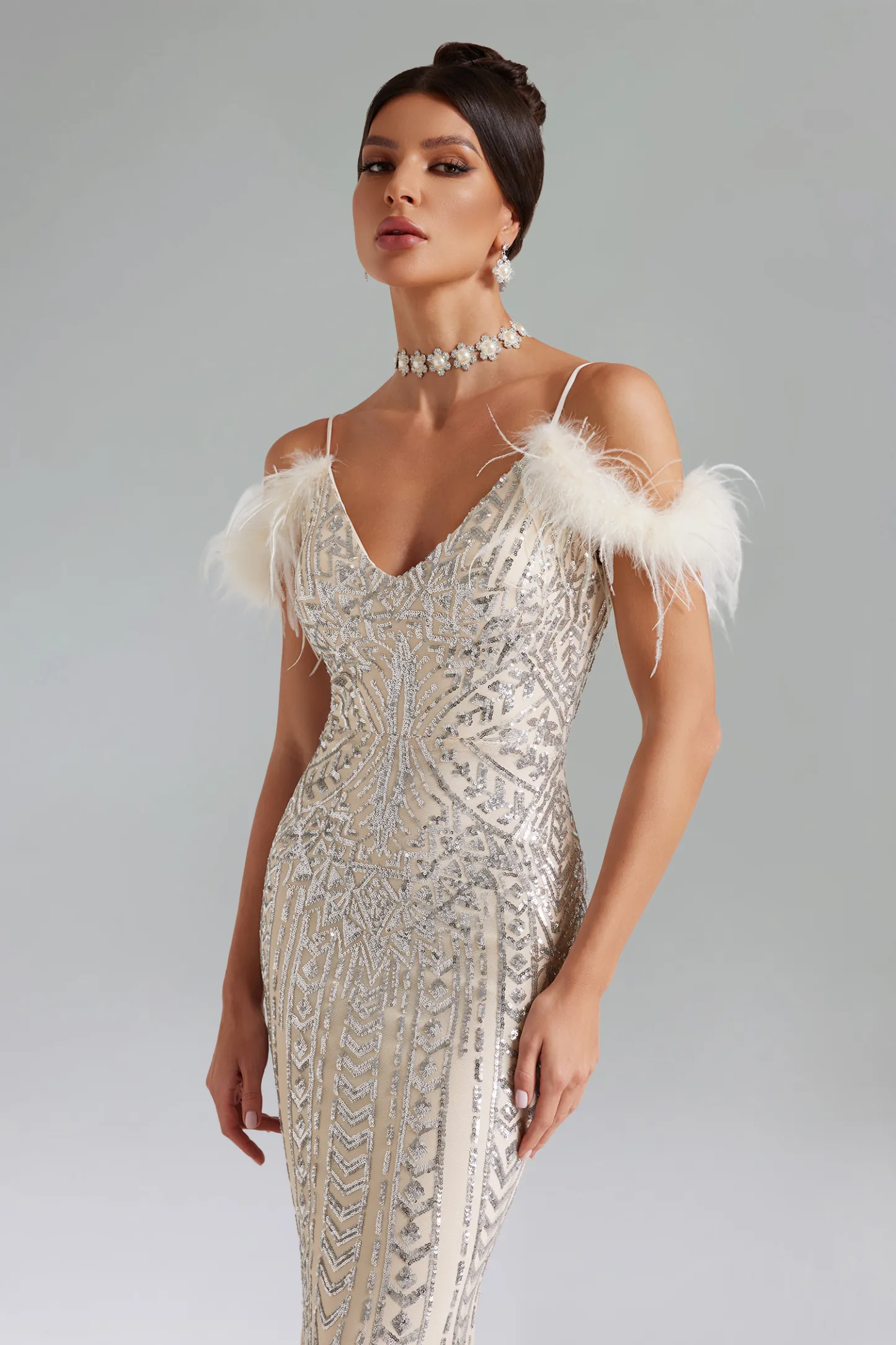 Trese Silver Sequined Fishtail Dress