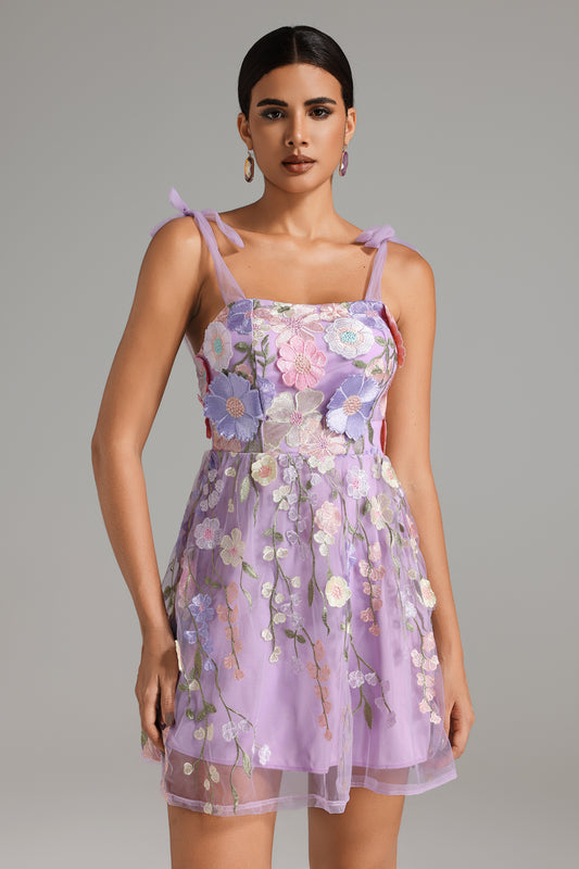 Momo Flower Strappy Mesh Mini Dress