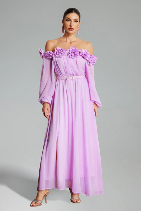 Marge Off Shoulder Flowers Maxi Dress