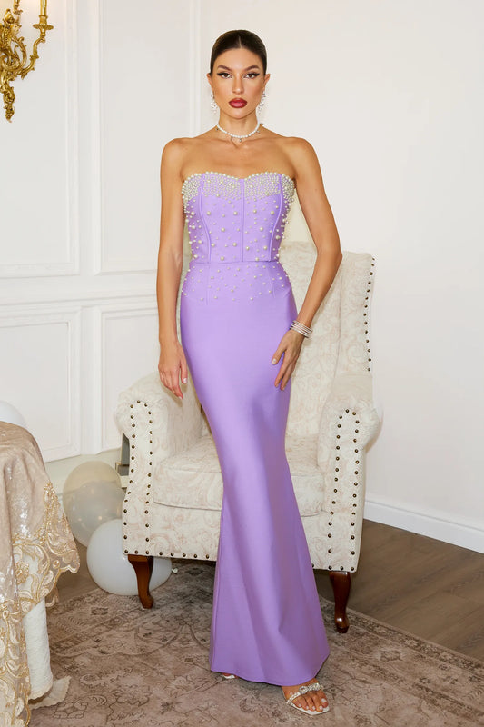 Fawn Pearls Fishtail Maxi Dress - Purple