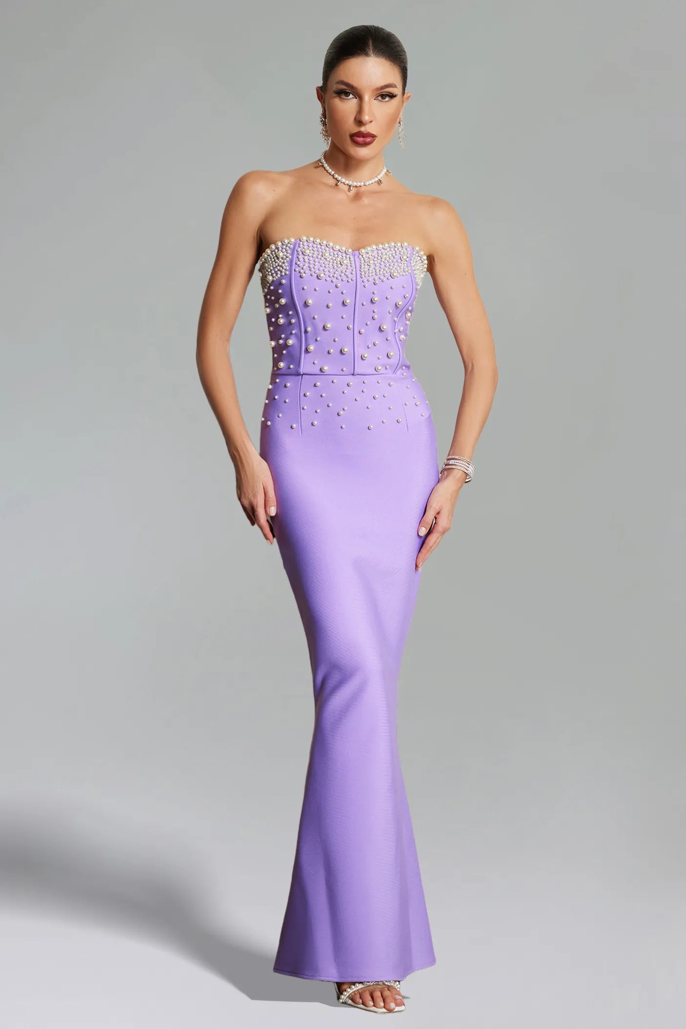 Fawn Pearls Fishtail Maxi Dress - Purple