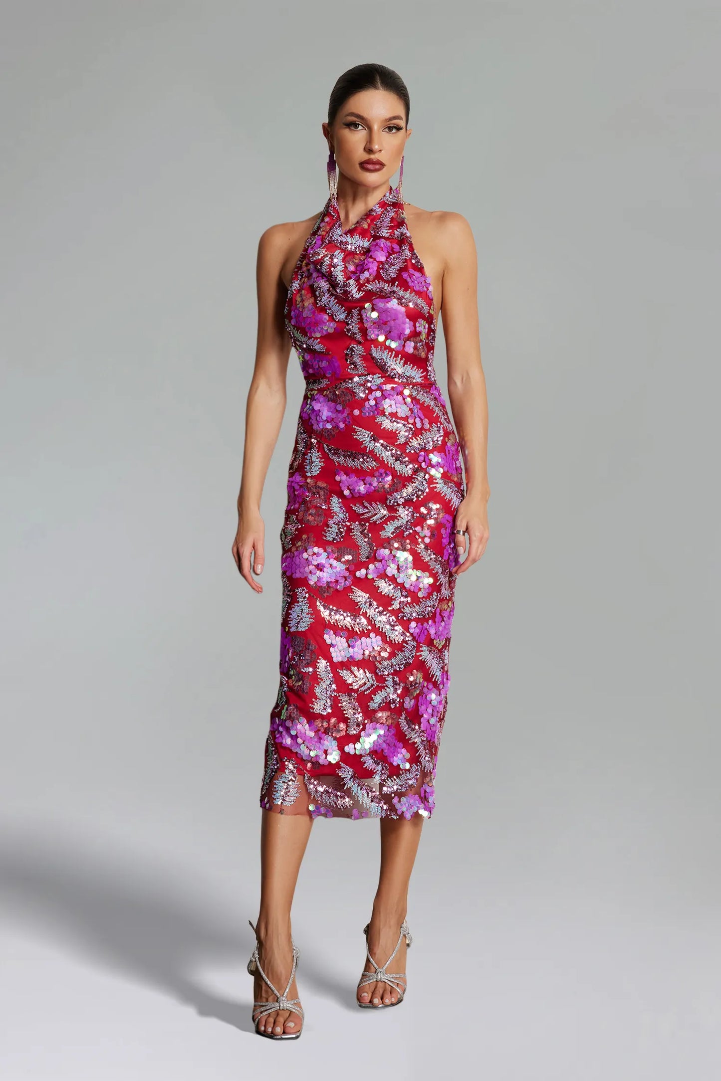 Zuly Halterneck Sequins Midi Dress