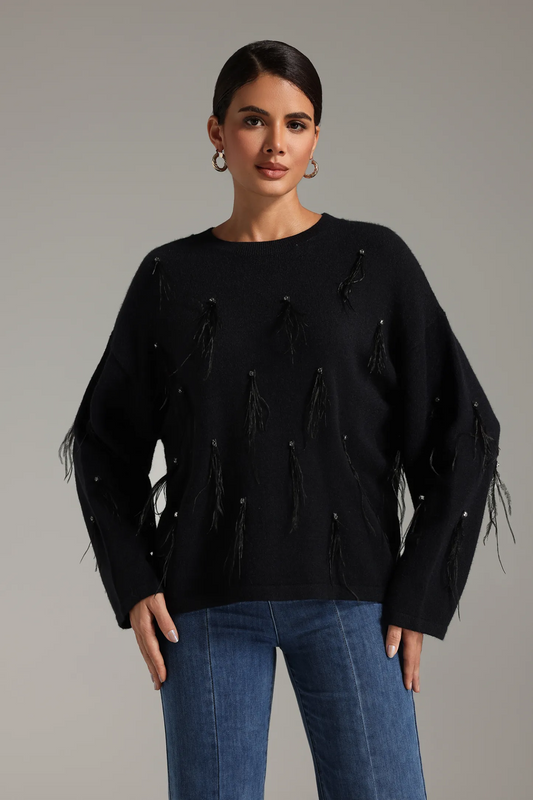 Stacy Sequins Feather Sweater