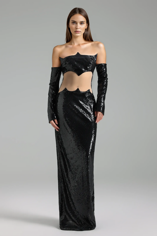 Nico Off-shoulder Sequined Maxi Dress