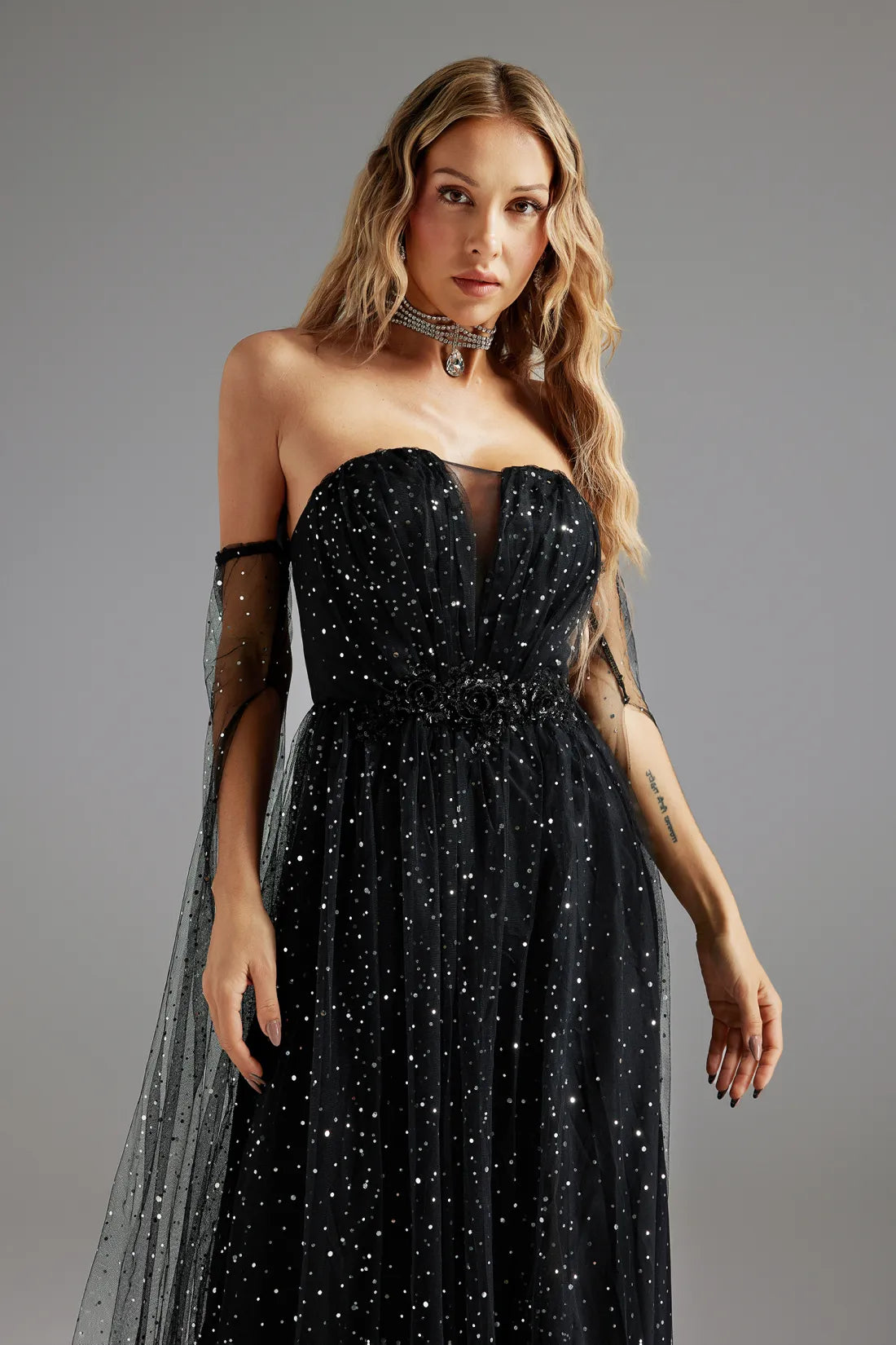 Ente Sequins Mesh Maxi Dress