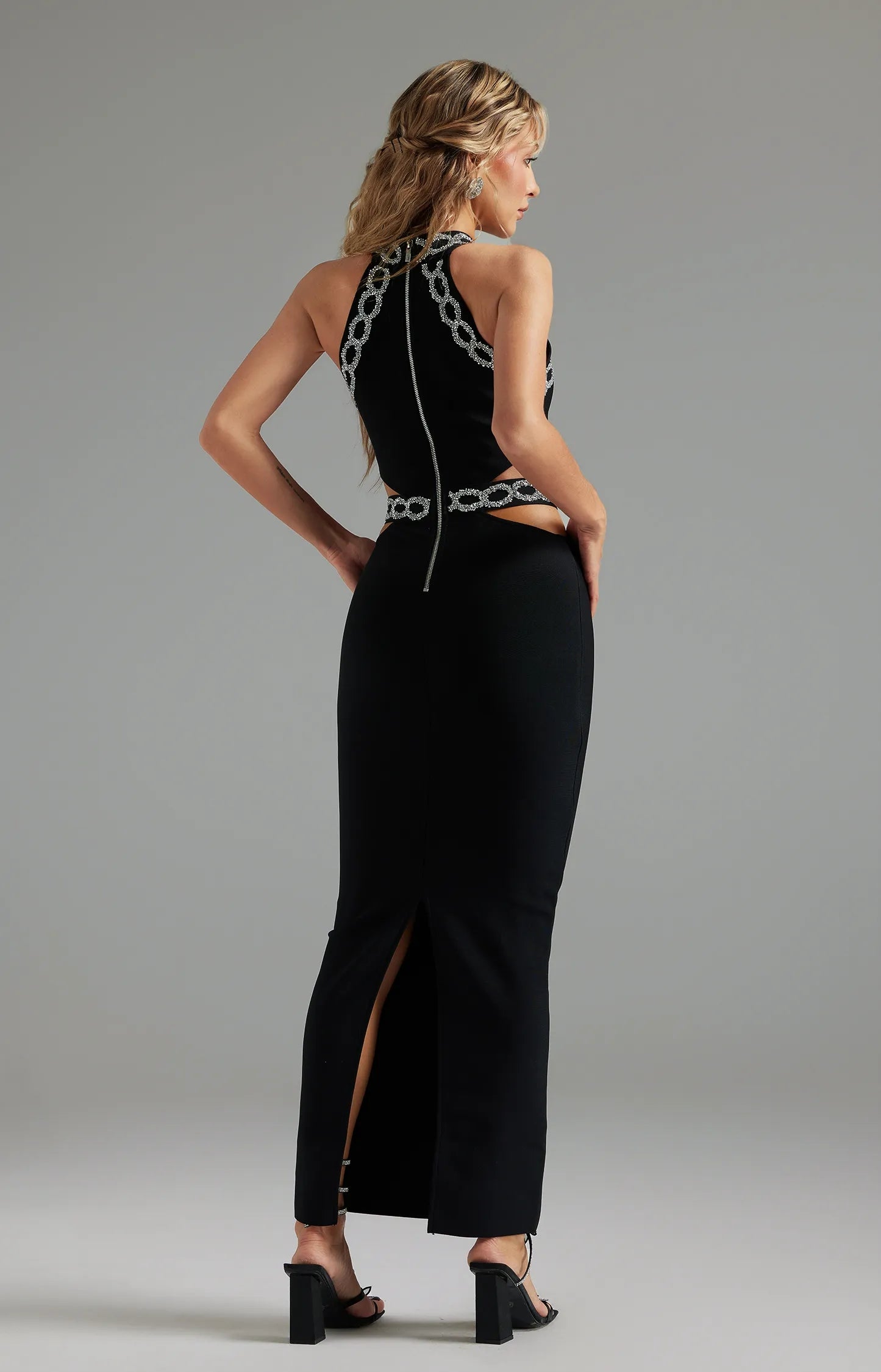 Perrine Glitter Cut Out Bandage Maxi Dress