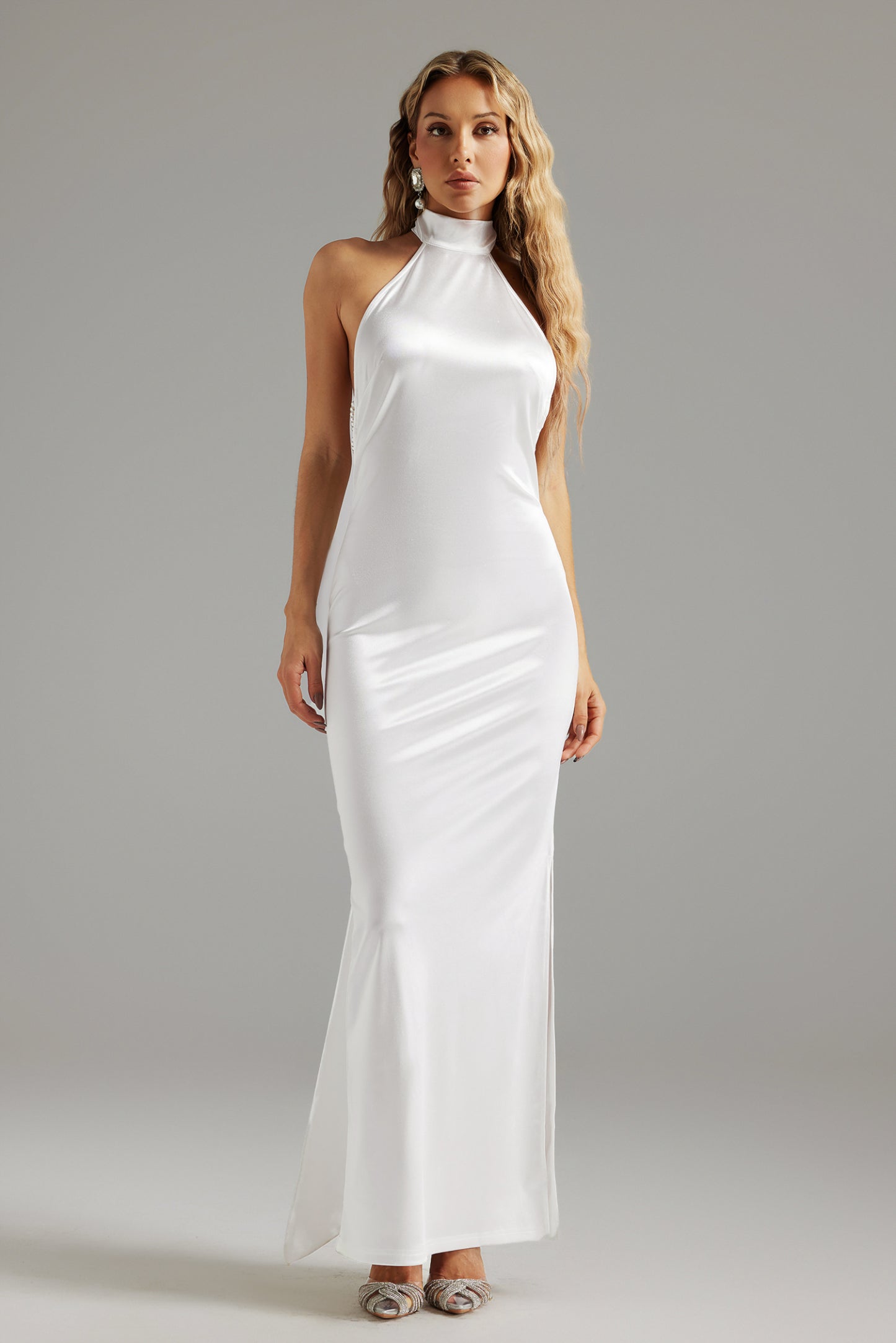 Yuico Halter Satin Maxi Dress