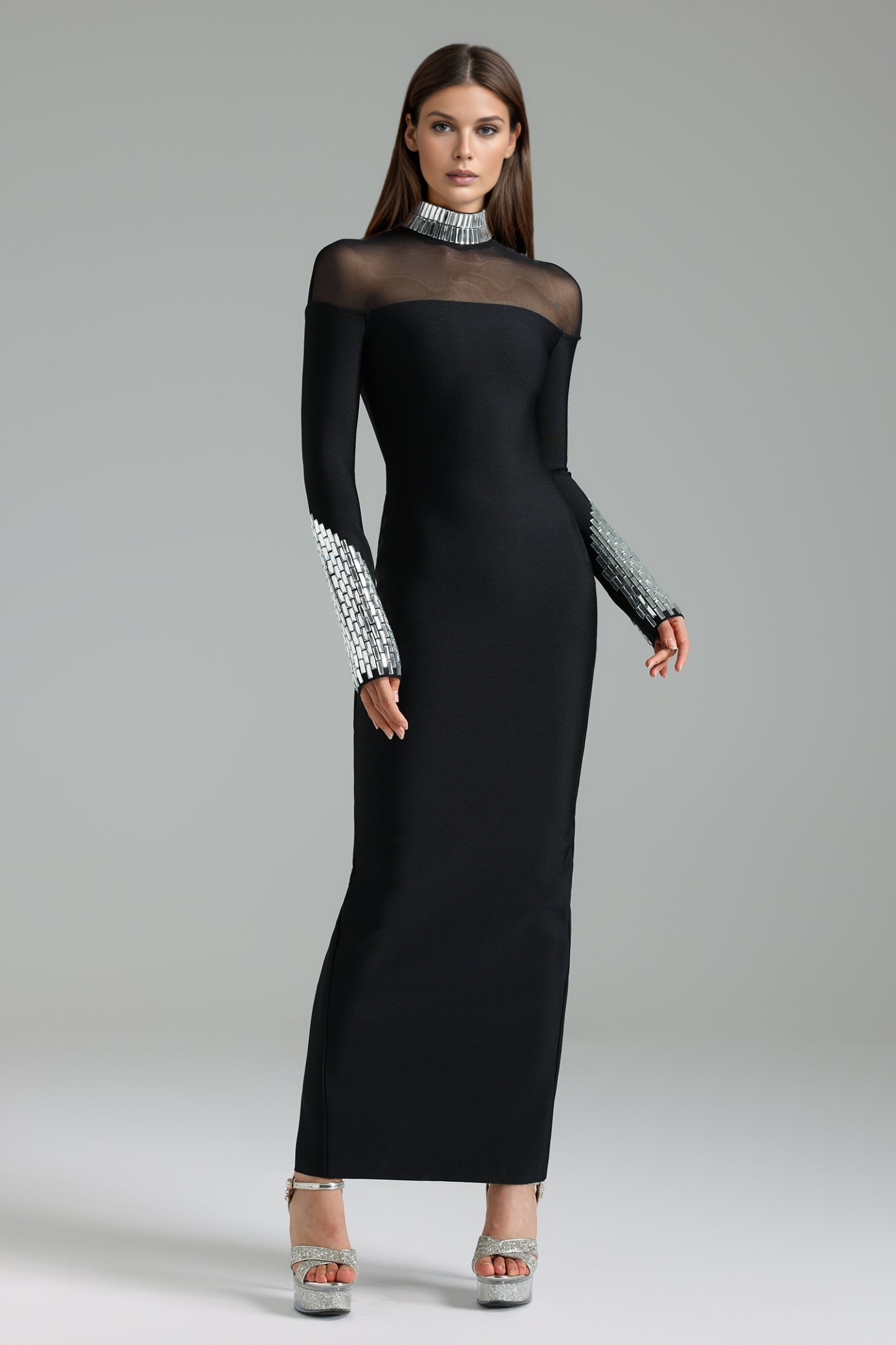 Islay Netting Diamond Slit Bandage Maxi Dress