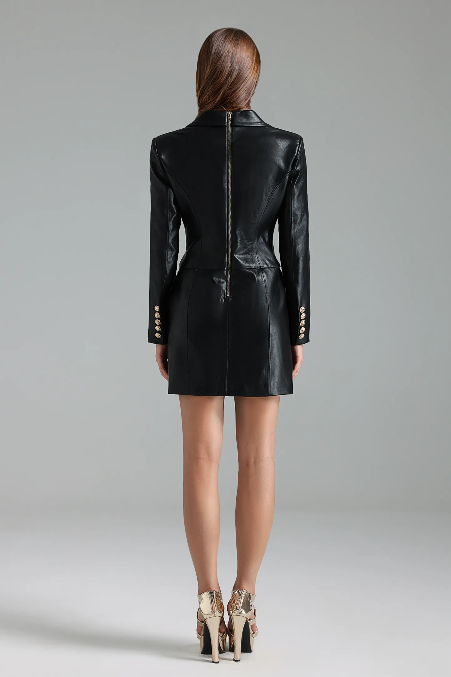 Ritana V-Neck Leather Suit Dress