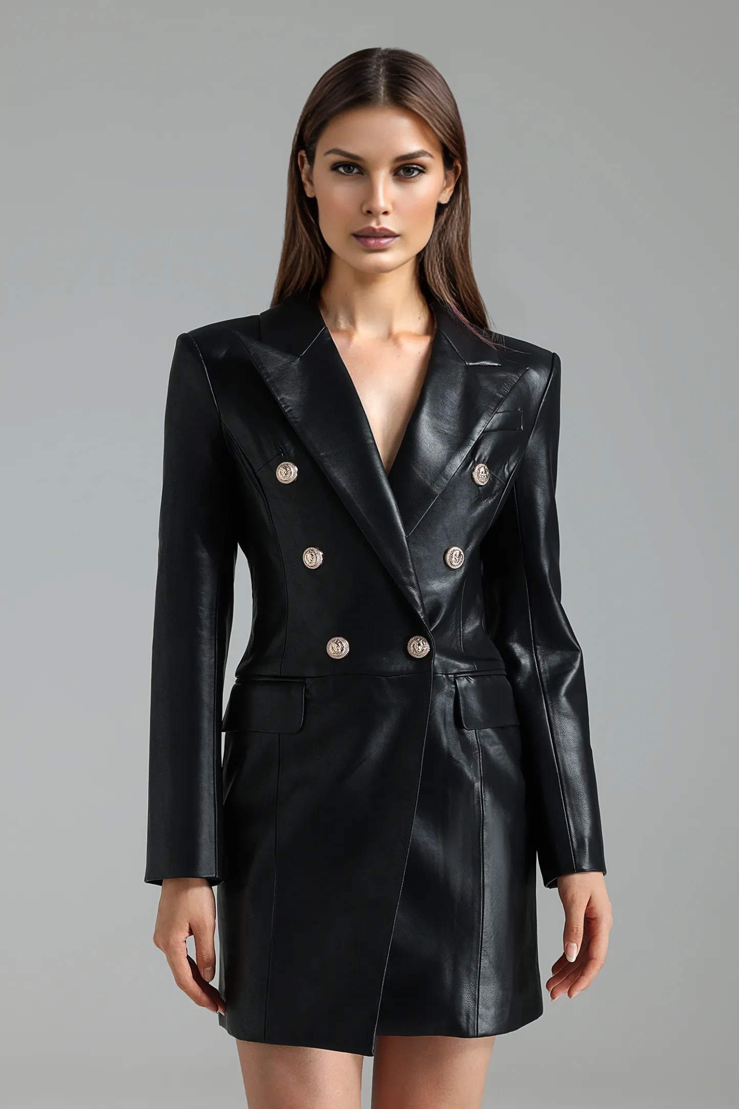 Ritana V-Neck Leather Suit Dress