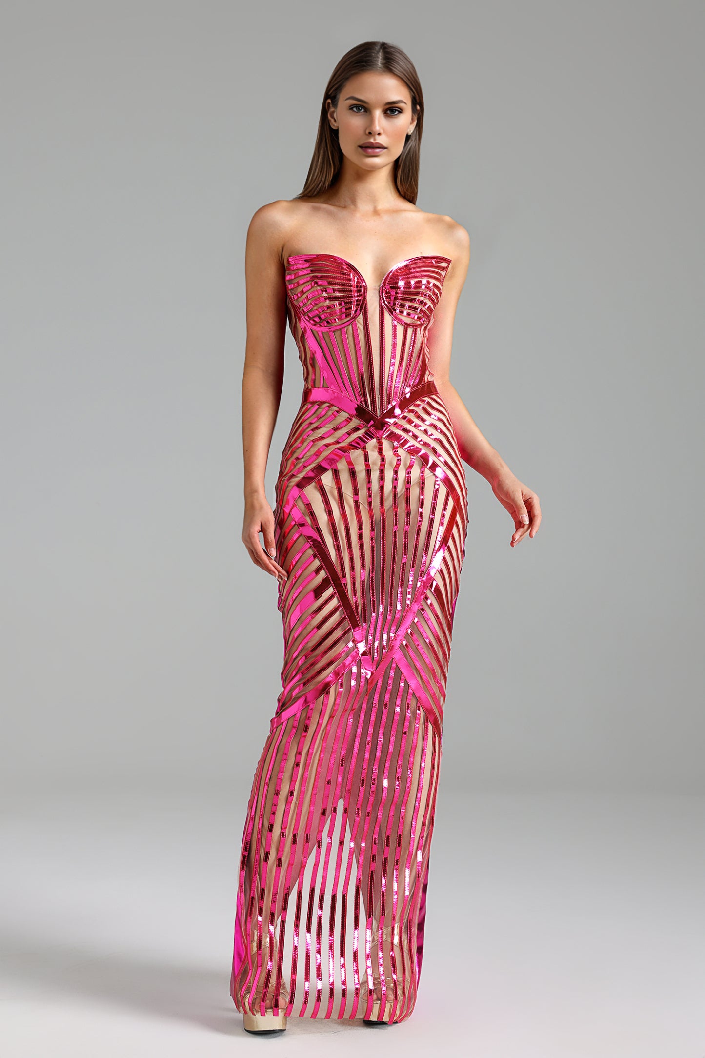 Qerly Deep-V Strapless Maxi Dress