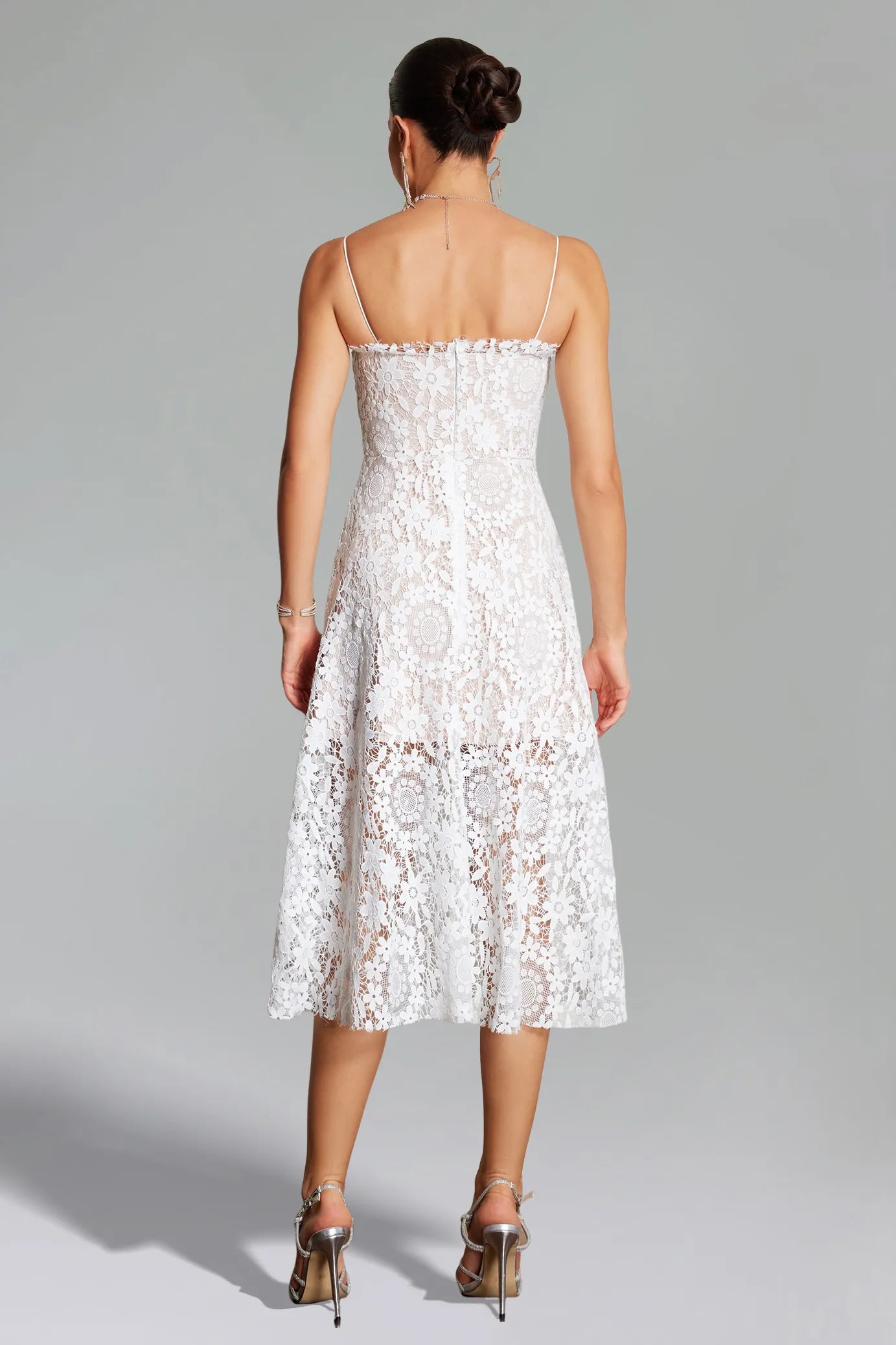 Kaci Flower Lace Mesh Dress - White