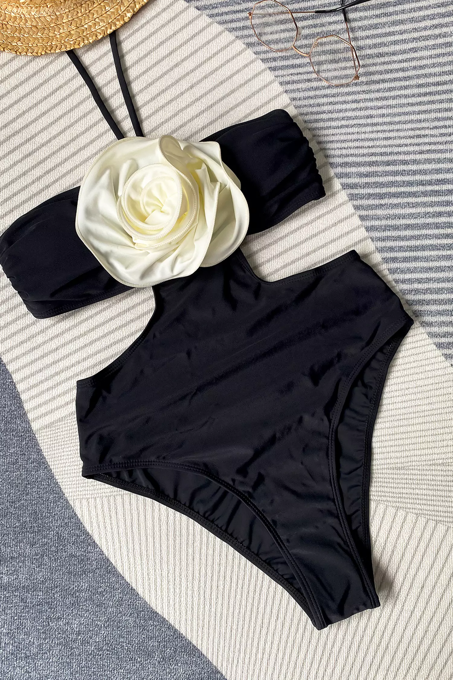 Nancy Black Roses Halter Swimwear