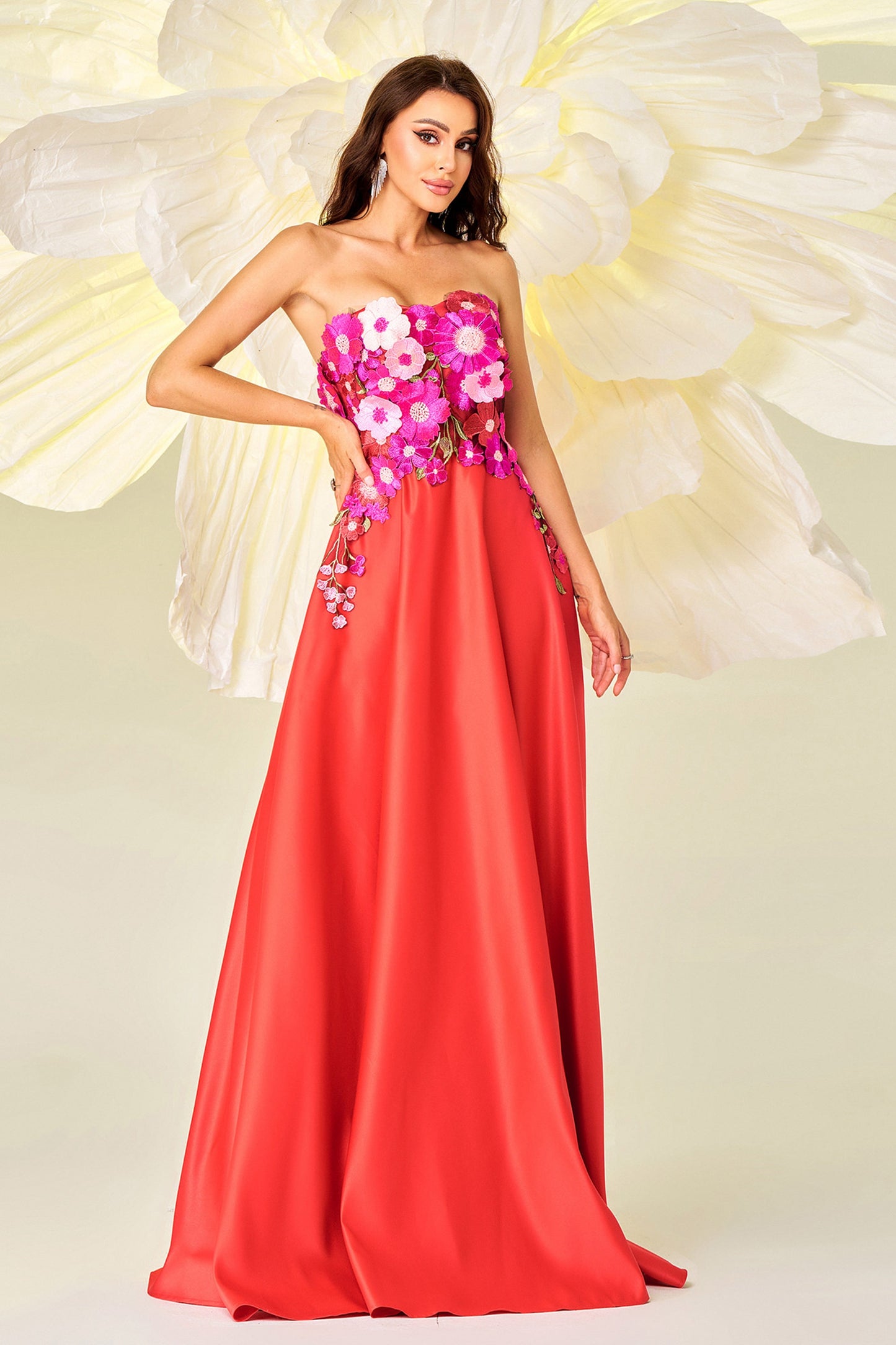 Embroidered Floral Strapless Maxi Dress