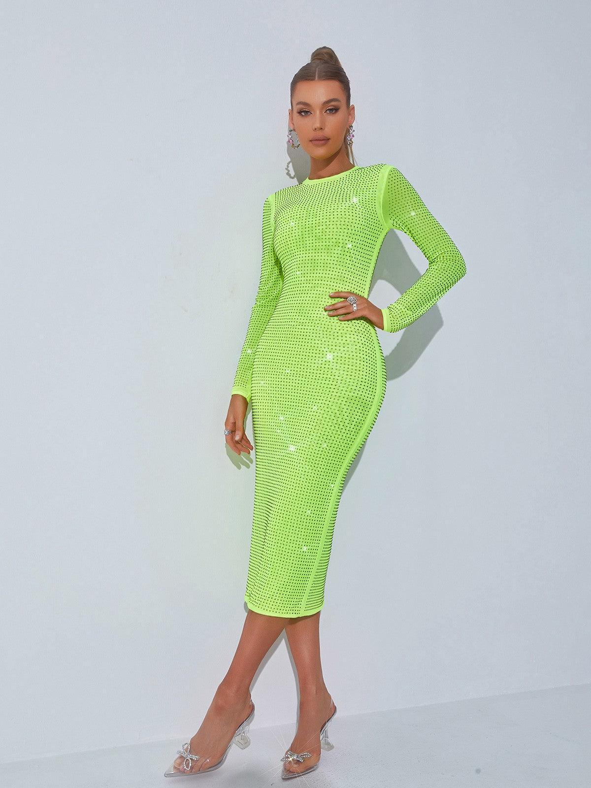 Neriah Crystal Embellished Midi Dress In Green