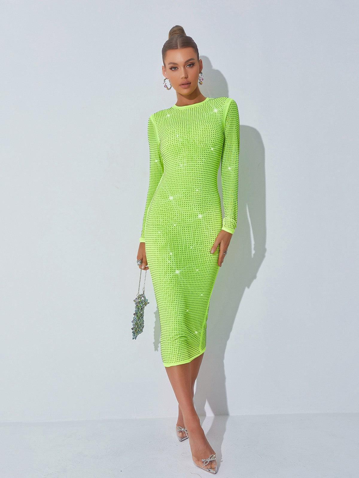 Neriah Crystal Embellished Midi Dress In Green