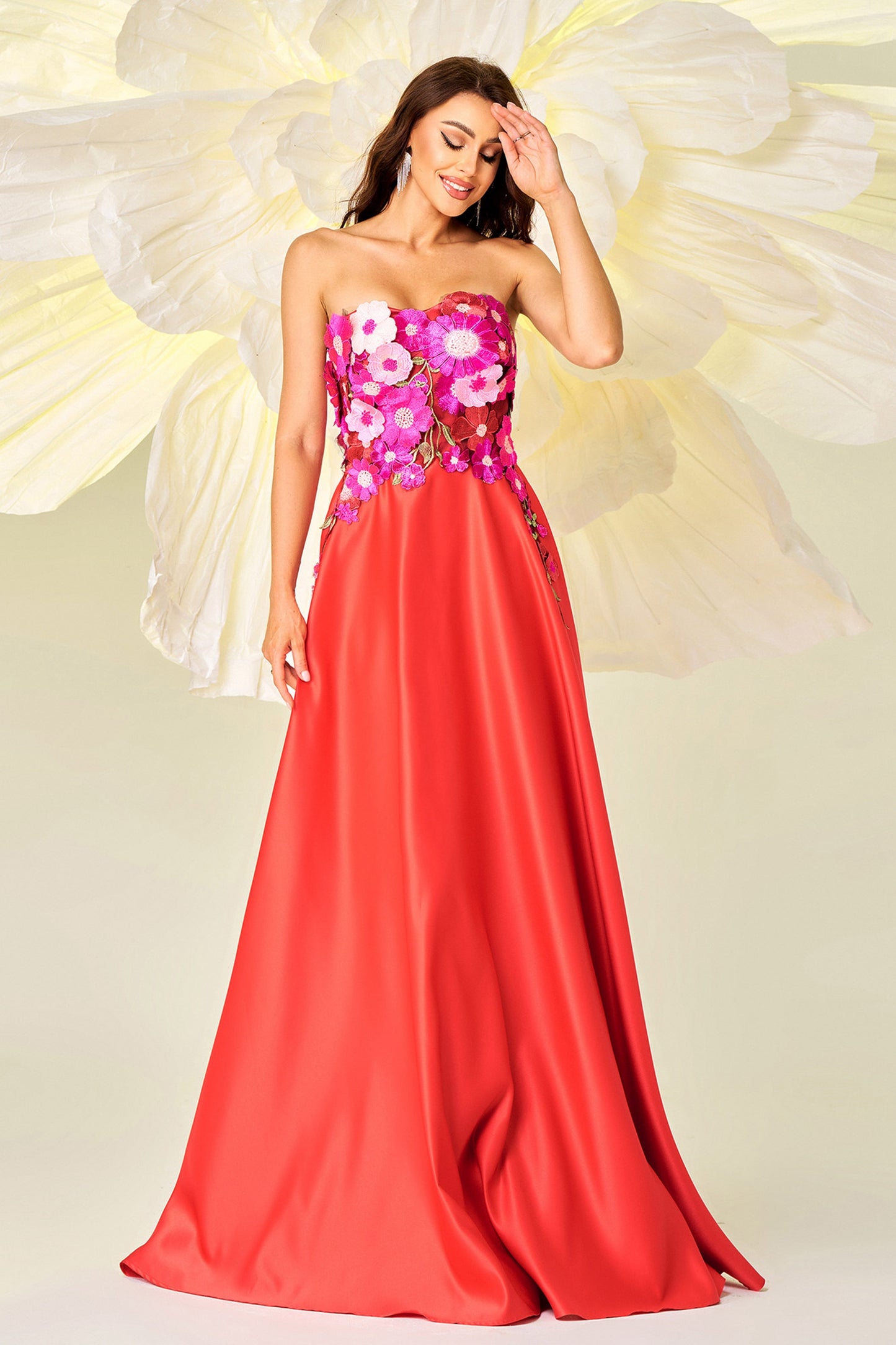 Embroidered Floral Strapless Maxi Dress