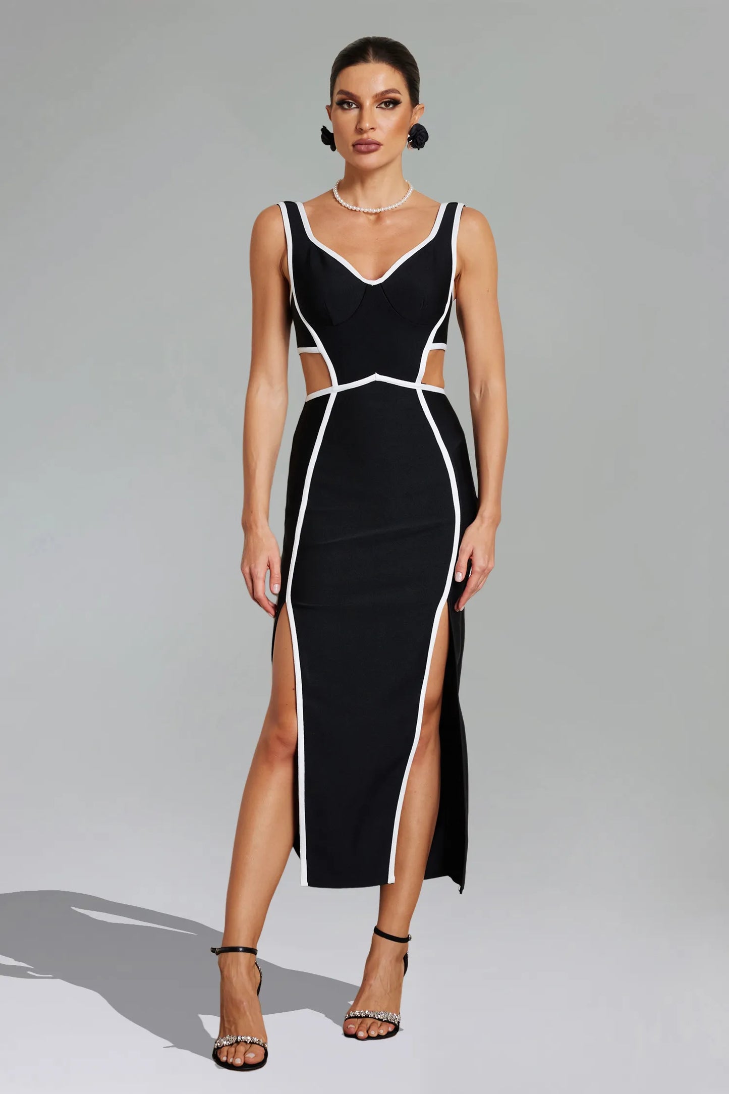 Maggie Cut Out Bandage Midi Dress - Black