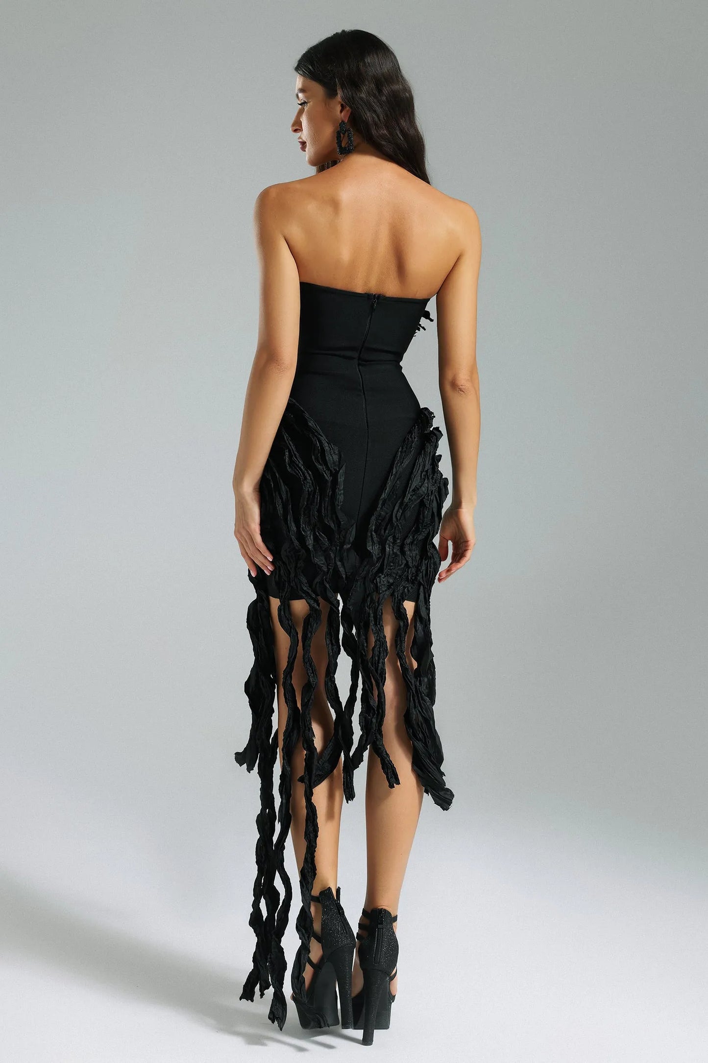 Verna Strapless Irregular Fringe Hem Dress