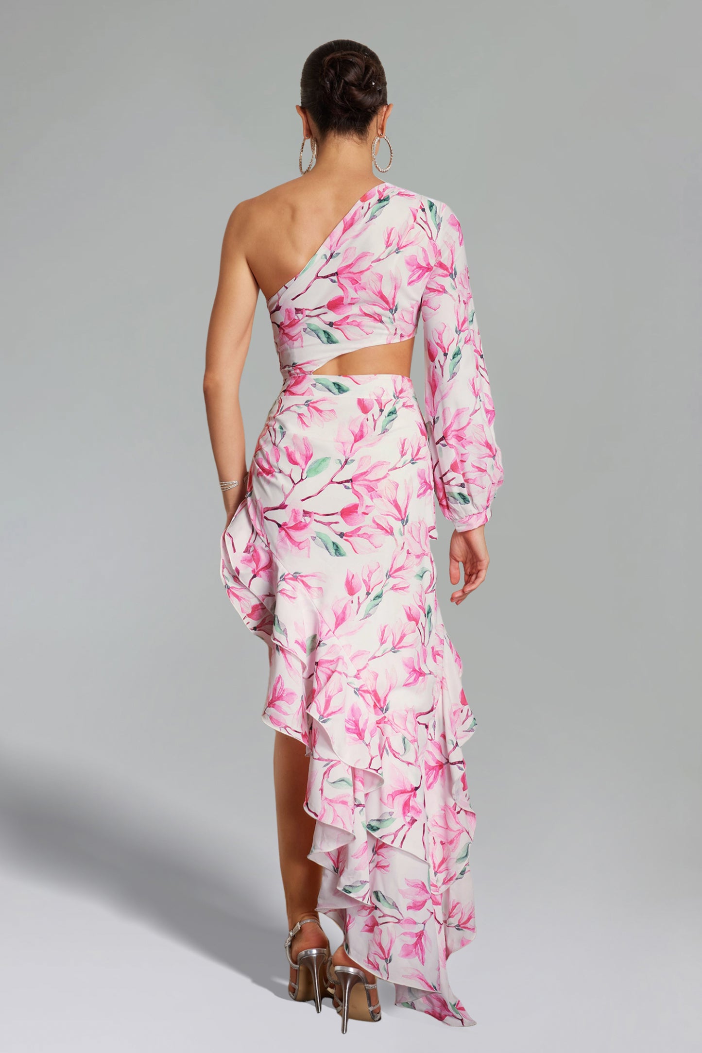 Raee Flower Print One Shoulder Asymmetrical Dress - Pink