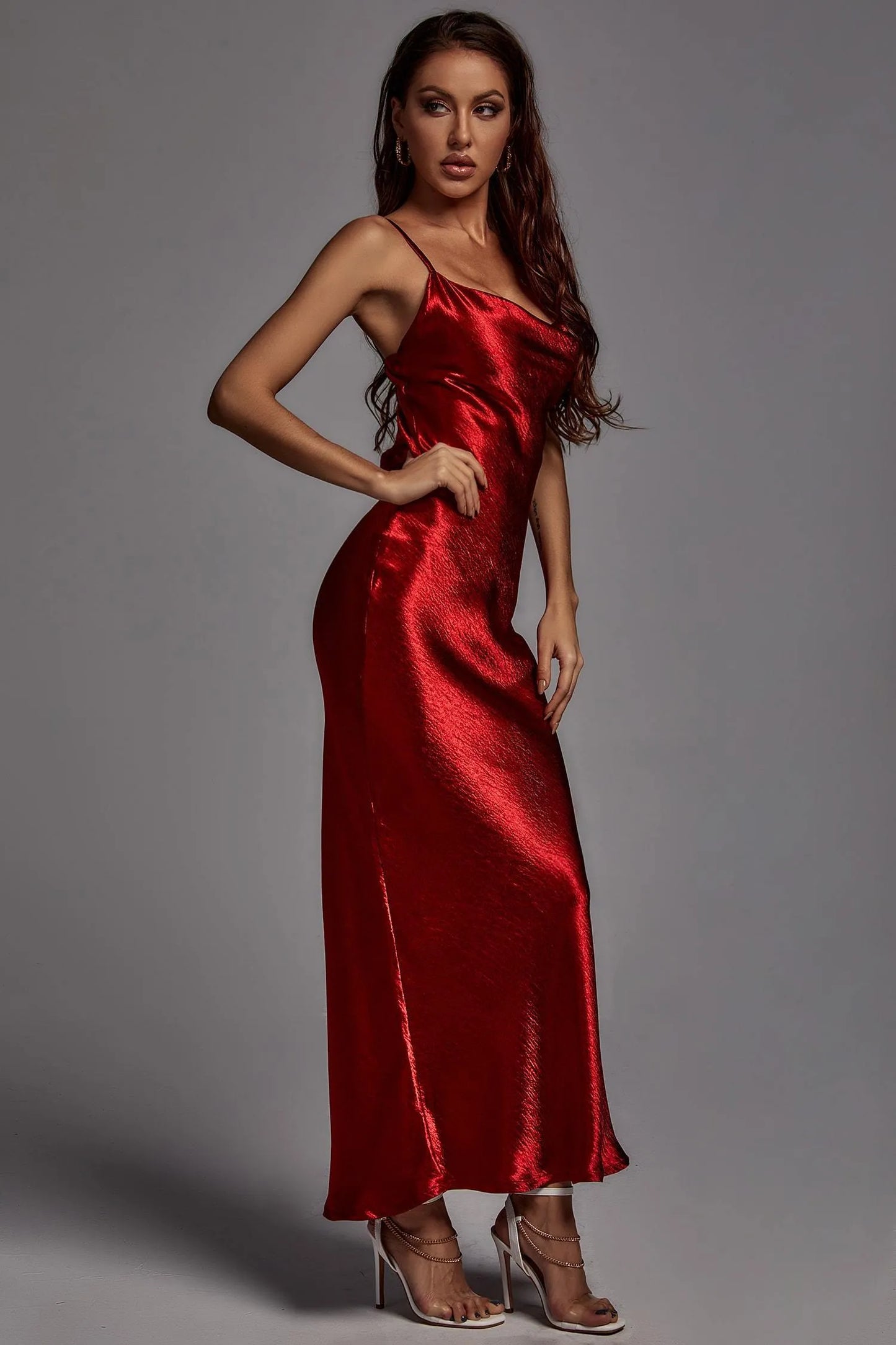 Emily Metallic Wine Maxi Dress