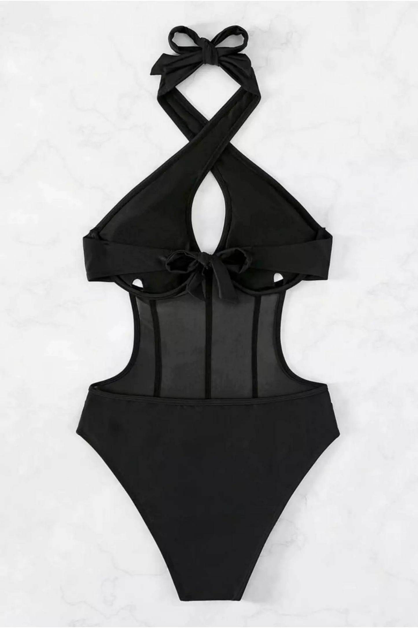 Burke Black Halter Mesh One Piece Swimwear