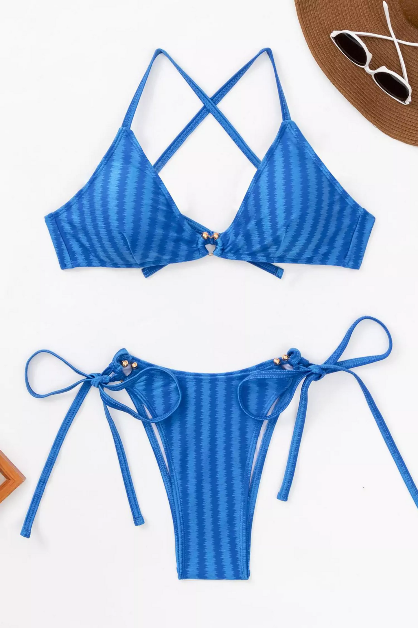 Addilynn Blue Striped Cross-tie Bikini