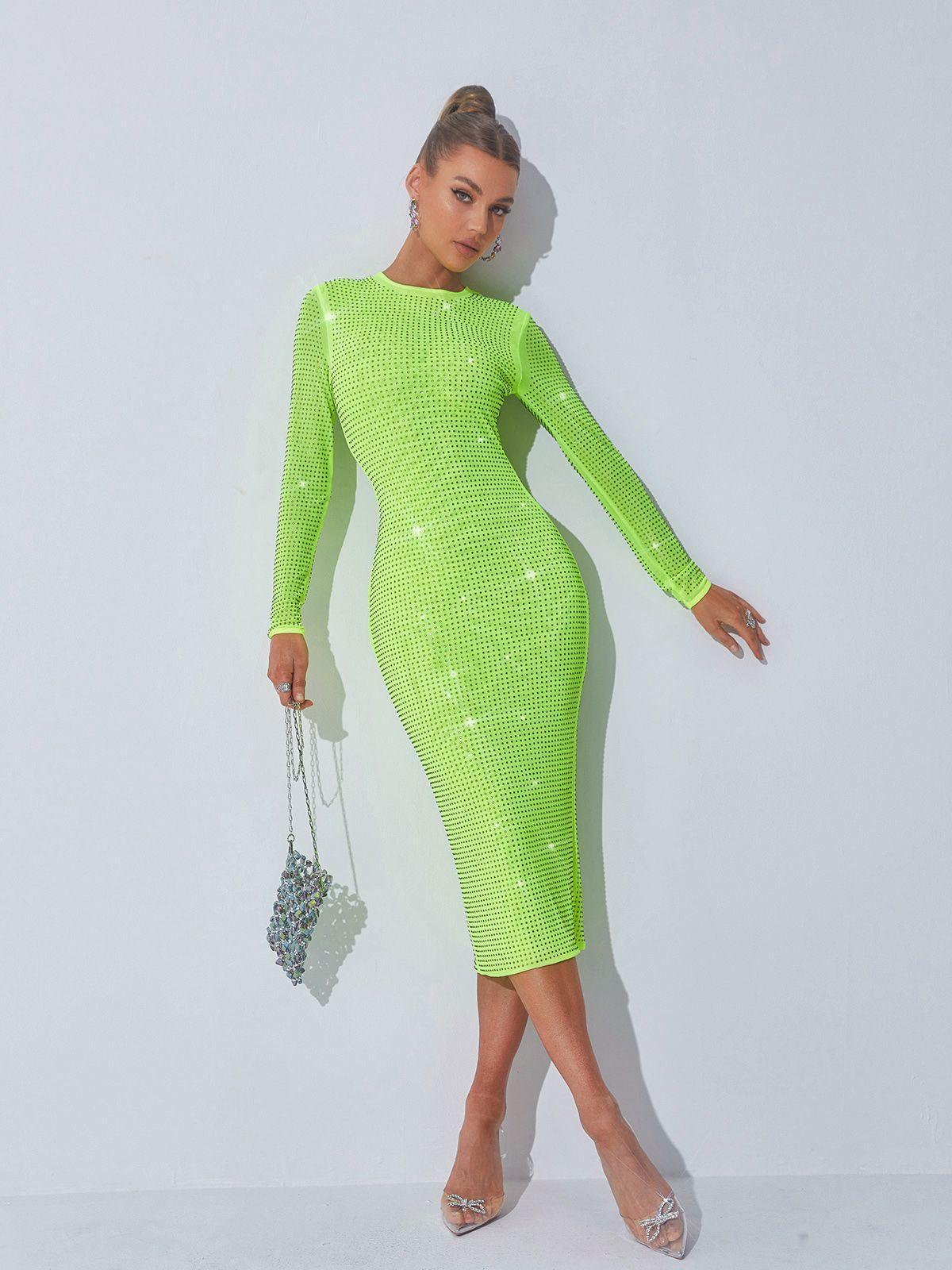 Neriah Crystal Embellished Midi Dress In Green