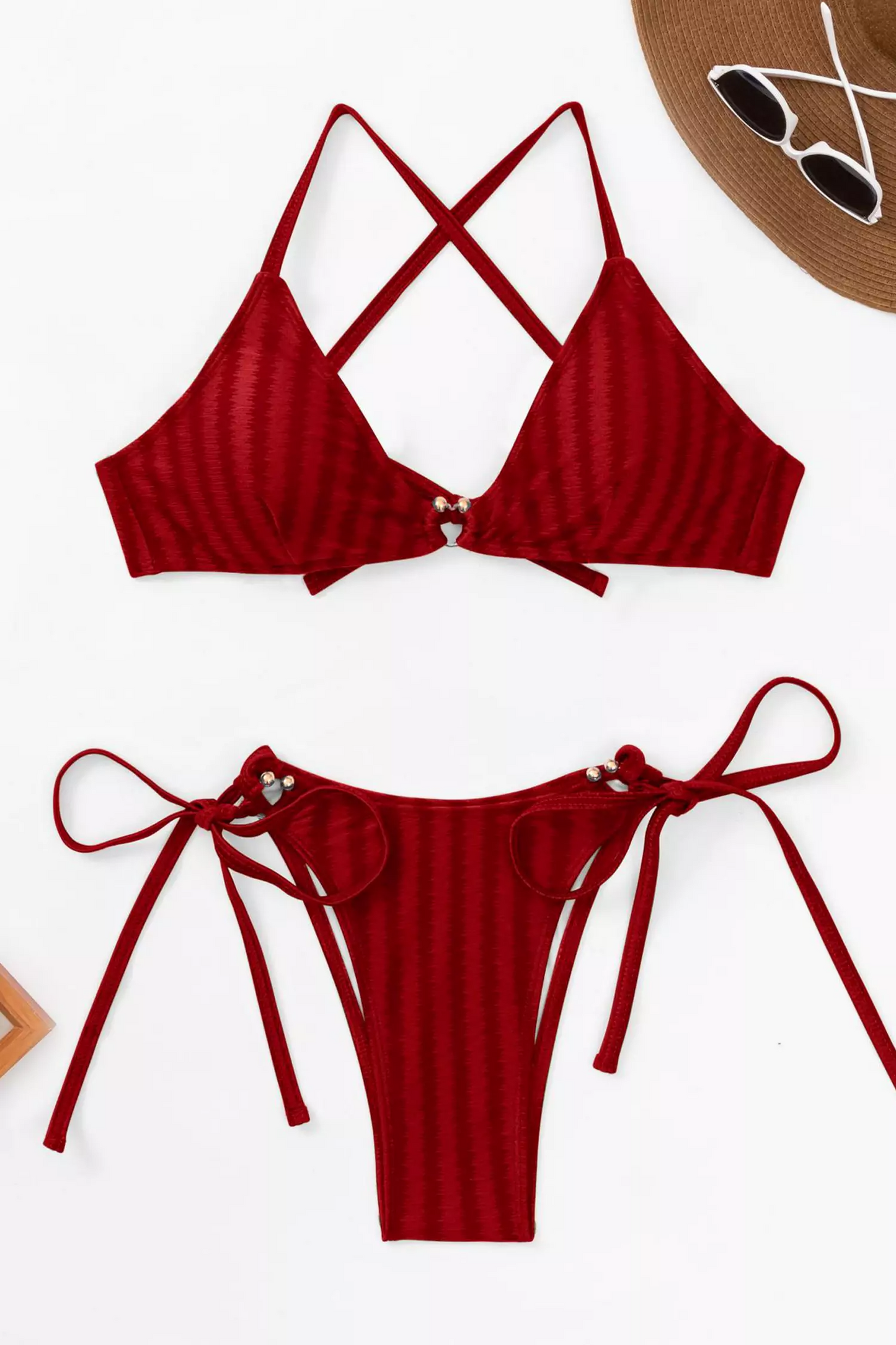 Addilynn Red Striped Cross-tie Bikini