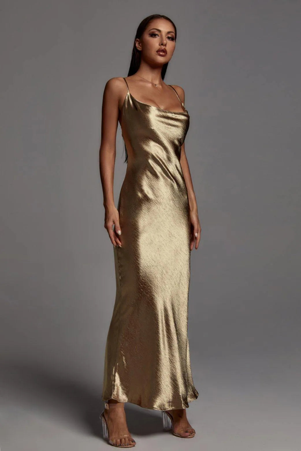 Emily Metallic Gold Maxi Dress