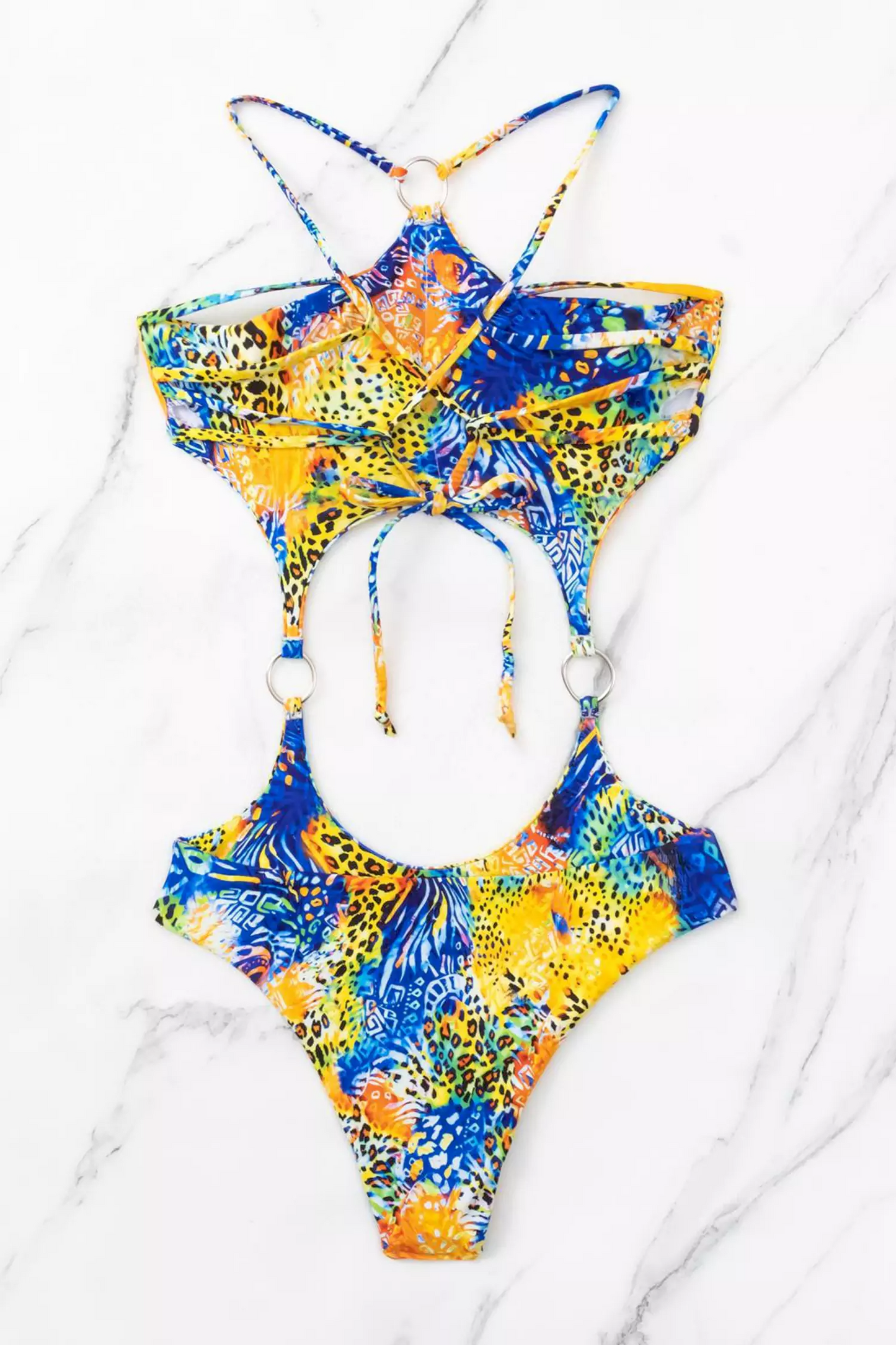 Browne Blue Cut Out Halter Swimwear