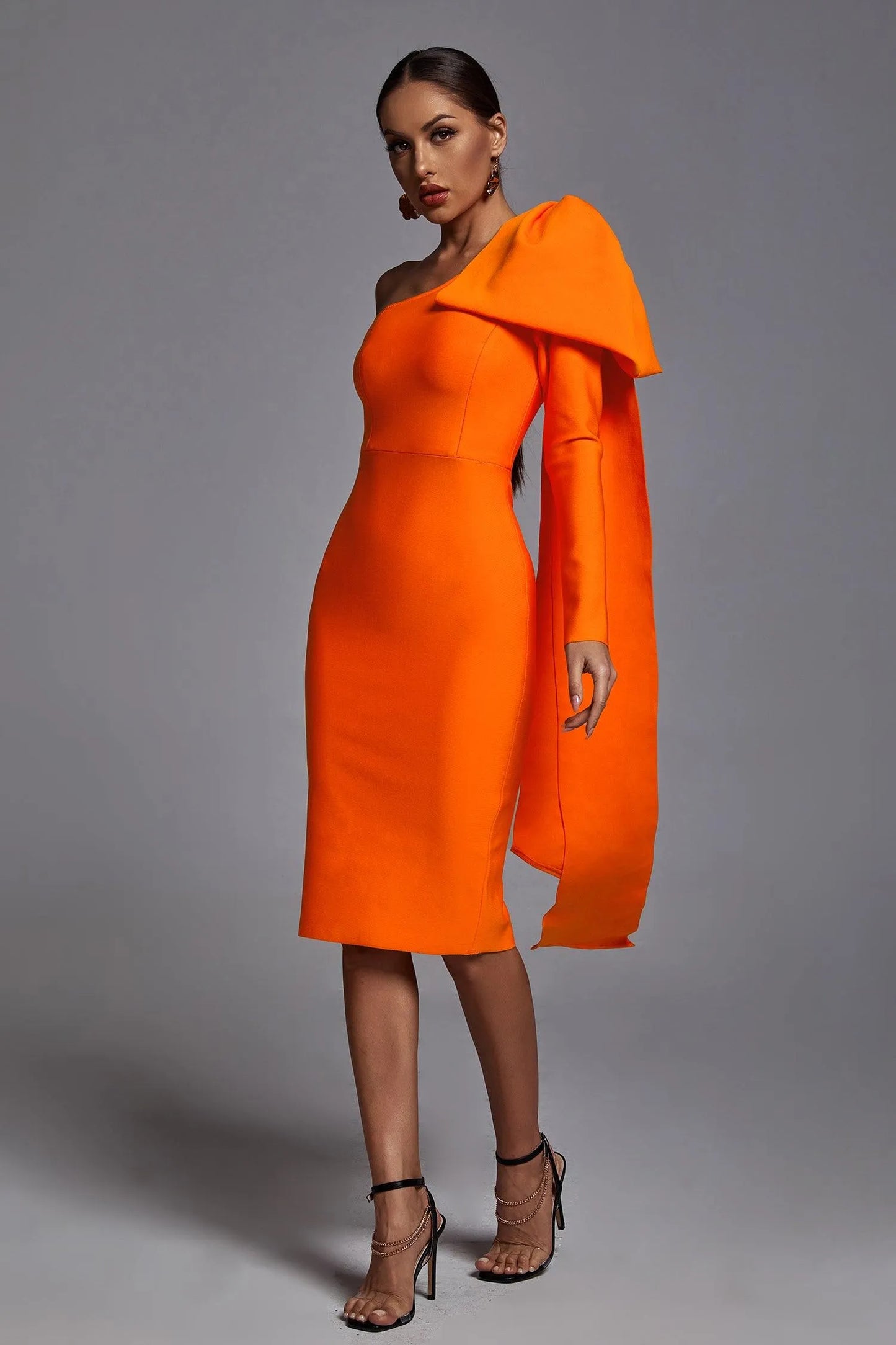 Abbey Orange One Shoulder Bandage Dress