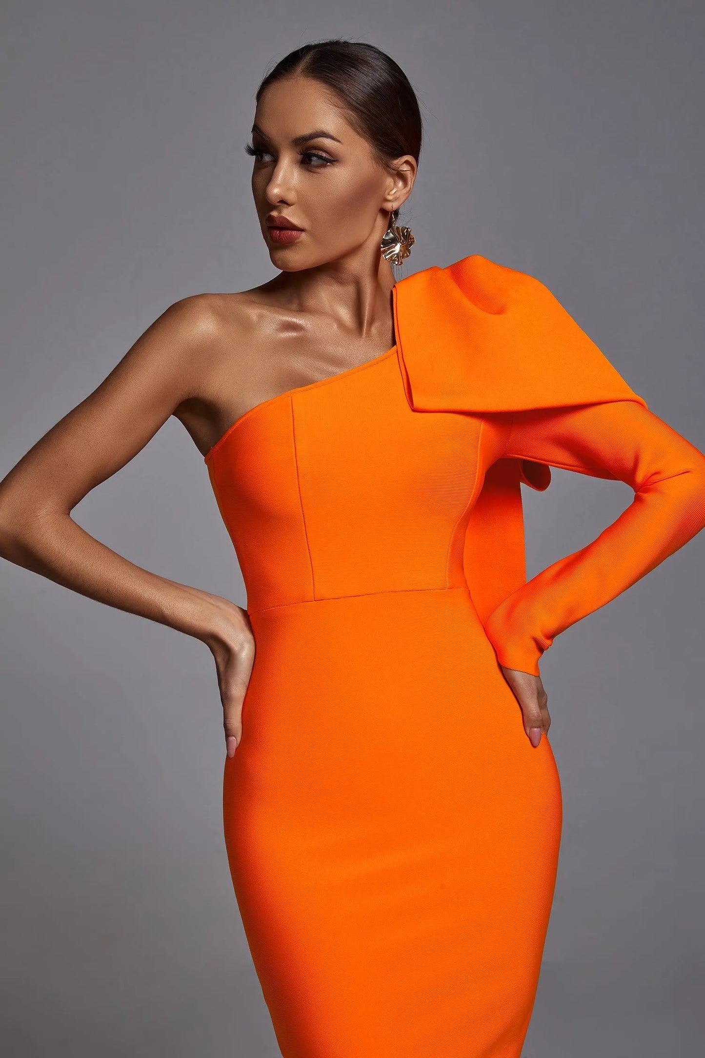 Abbey Orange One Shoulder Bandage Dress