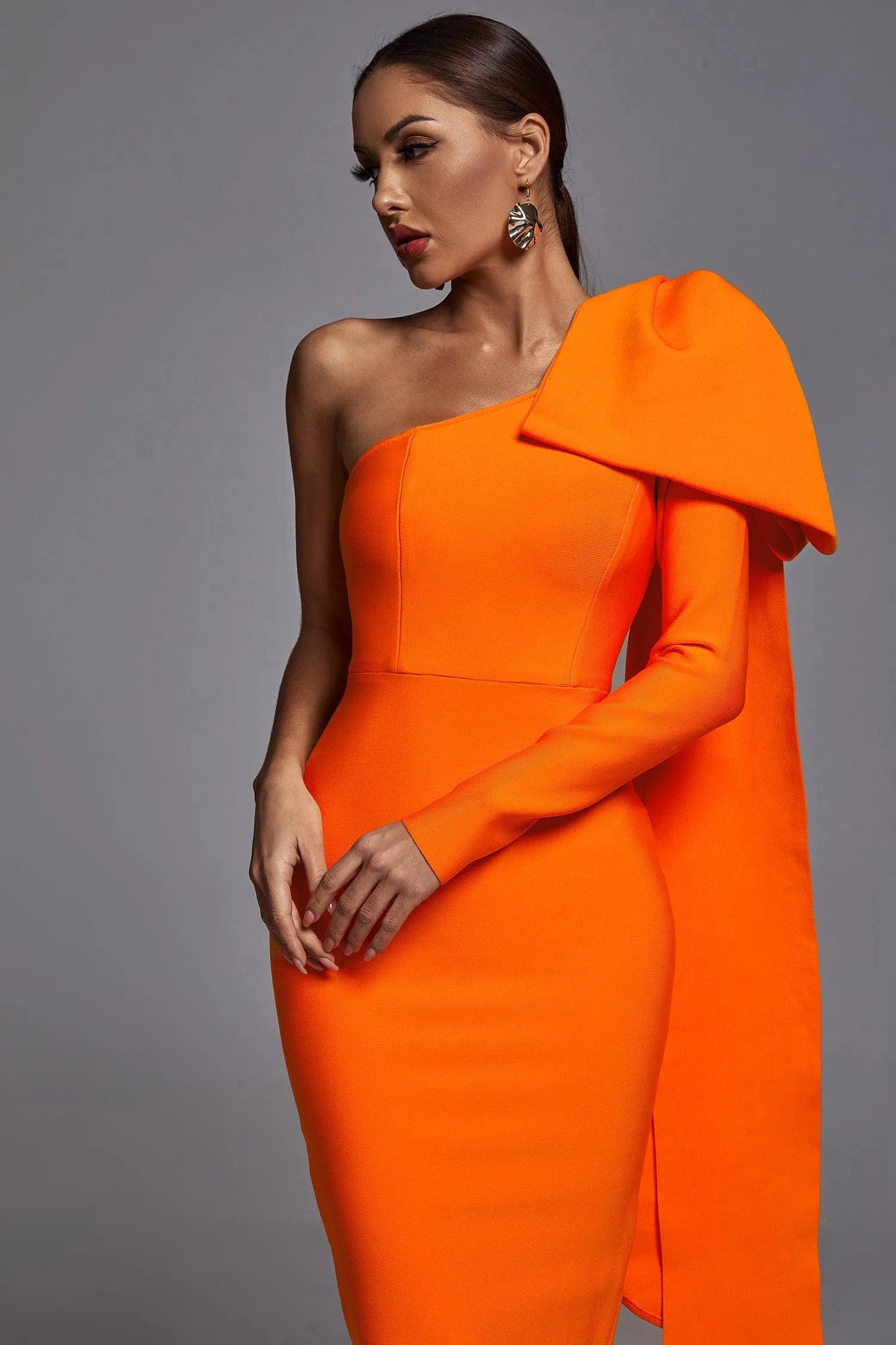 Abbey Orange One Shoulder Bandage Dress